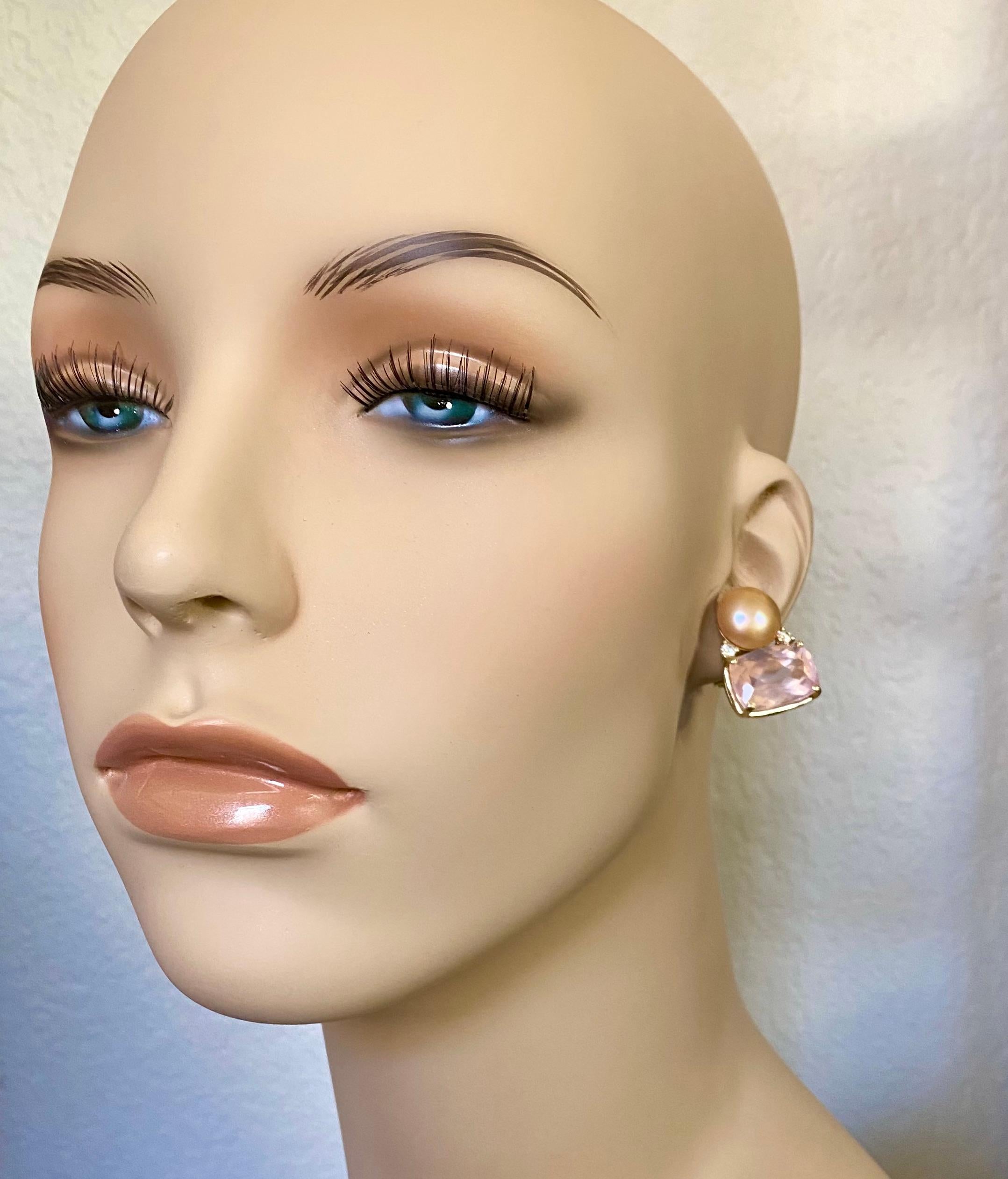 Women's Michael Kneebone Rose Quartz Pearl Diamond Drop Earrings