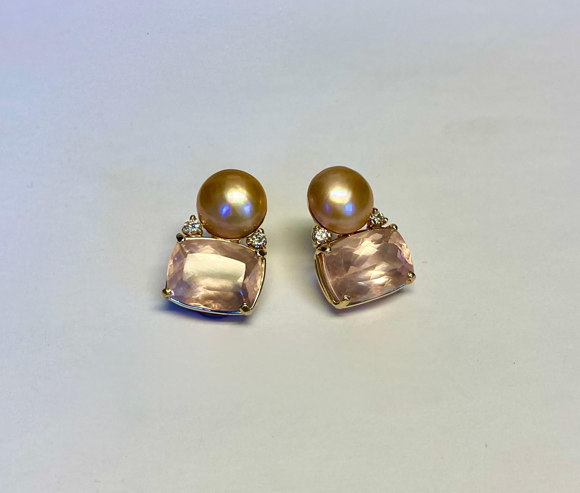 Michael Kneebone Rose Quartz Pearl Diamond Drop Earrings 3