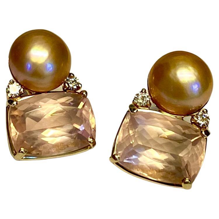 Michael Kneebone Rose Quartz Pearl Diamond Drop Earrings