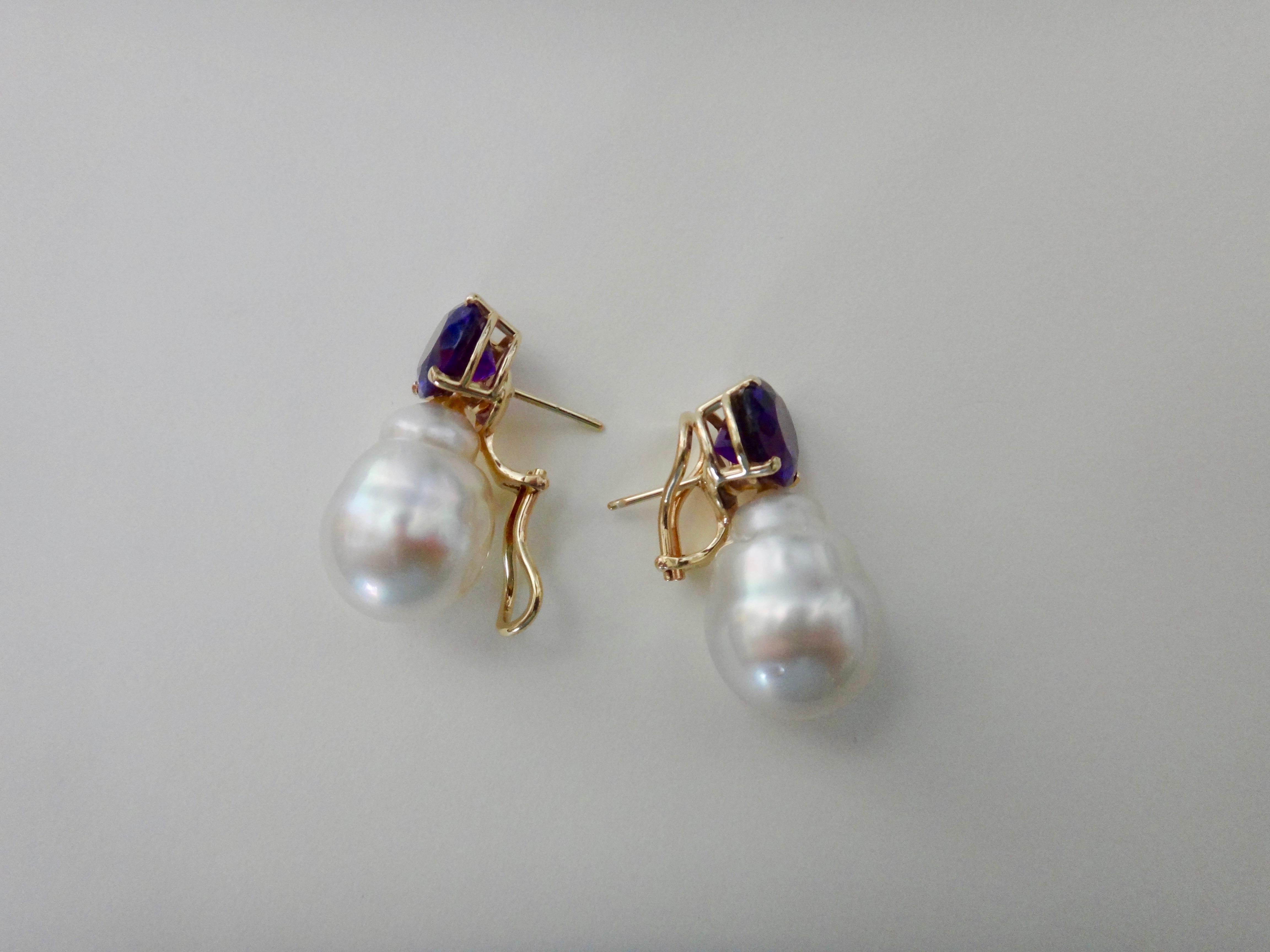 Michael Kneebone Royal Amethyst Baroque South Seas Pearl Drop Earrings For Sale 2