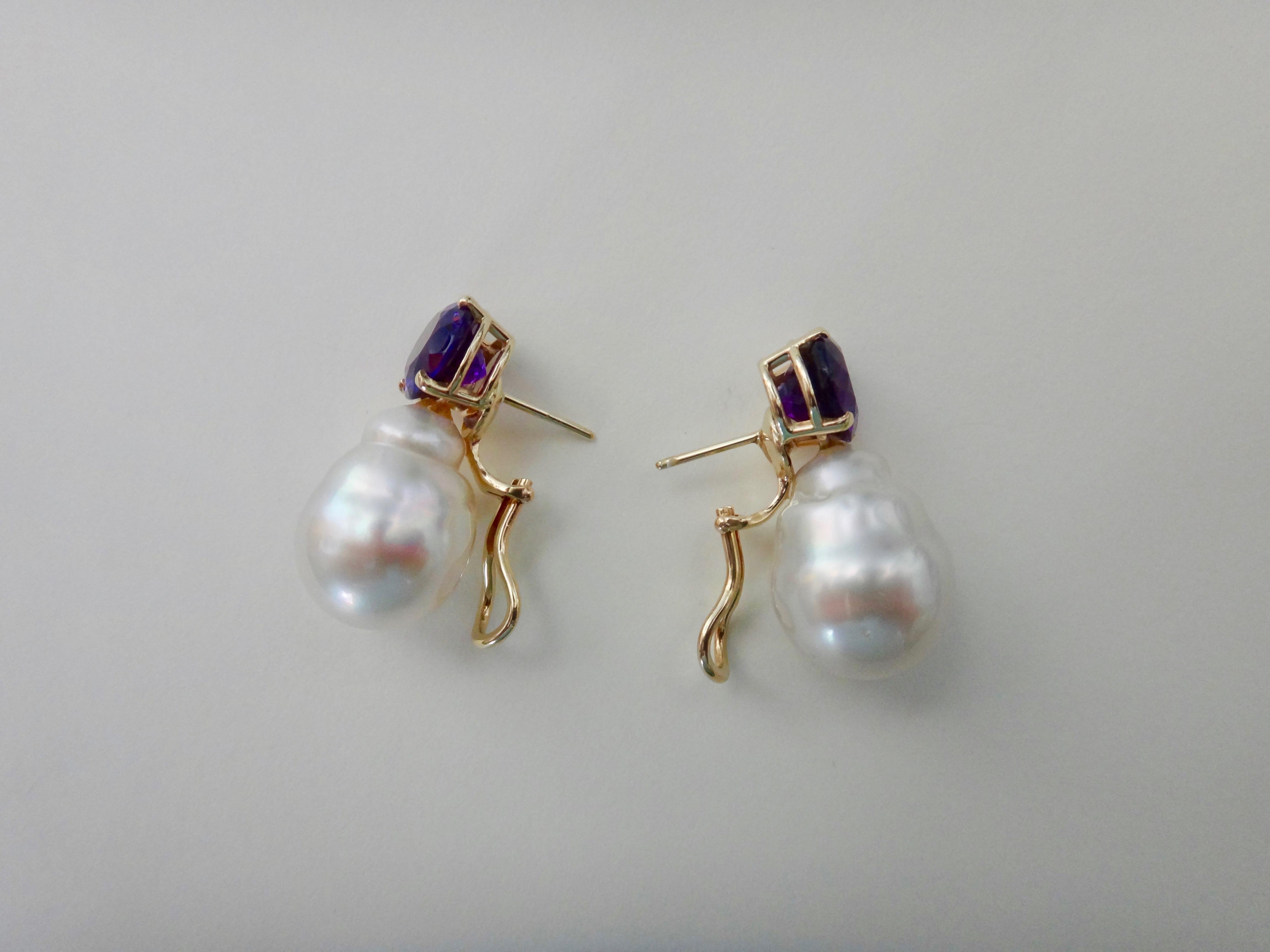 Michael Kneebone Royal Amethyst Baroque South Seas Pearl Drop Earrings For Sale 3