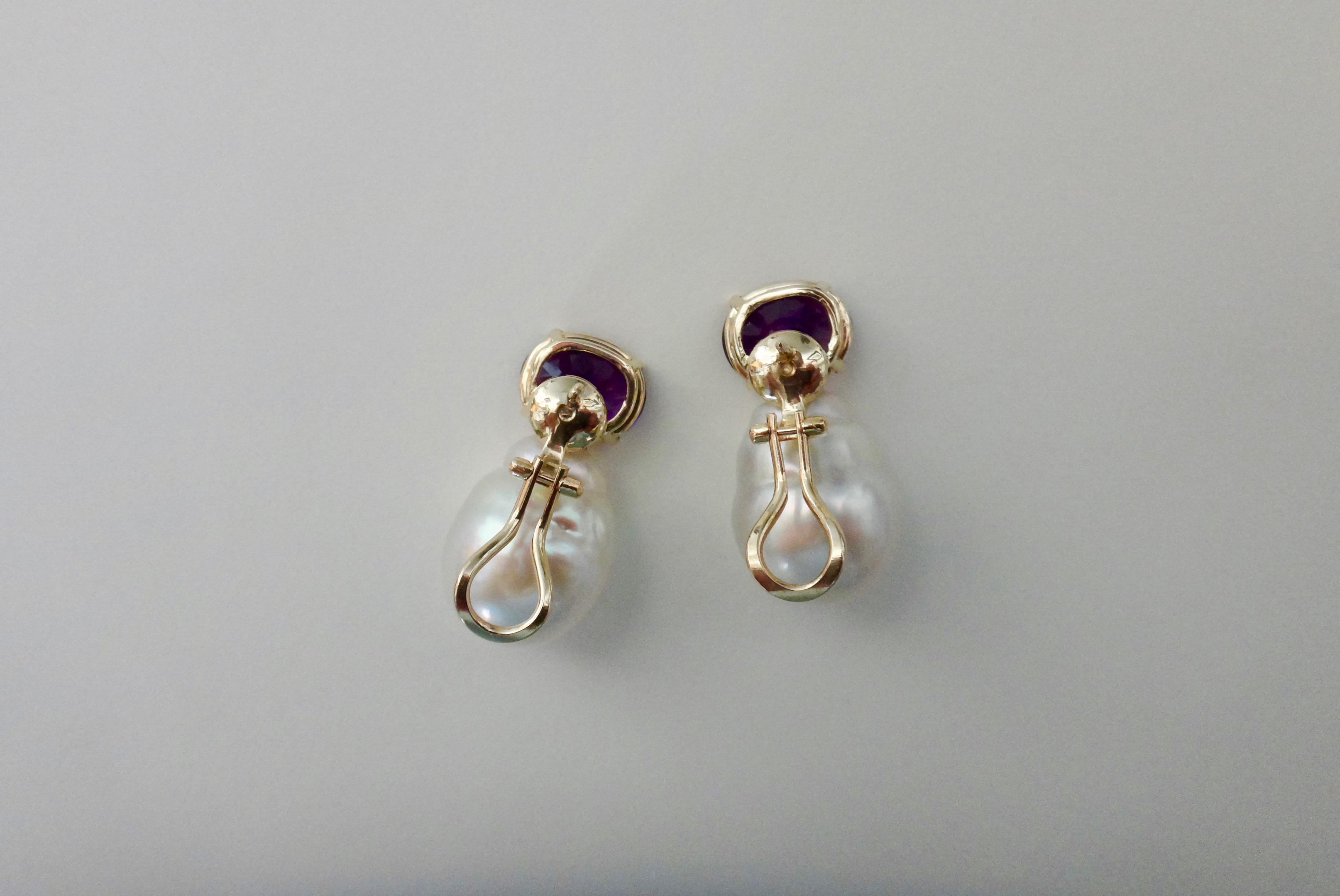 Michael Kneebone Royal Amethyst Baroque South Seas Pearl Drop Earrings In New Condition For Sale In Austin, TX