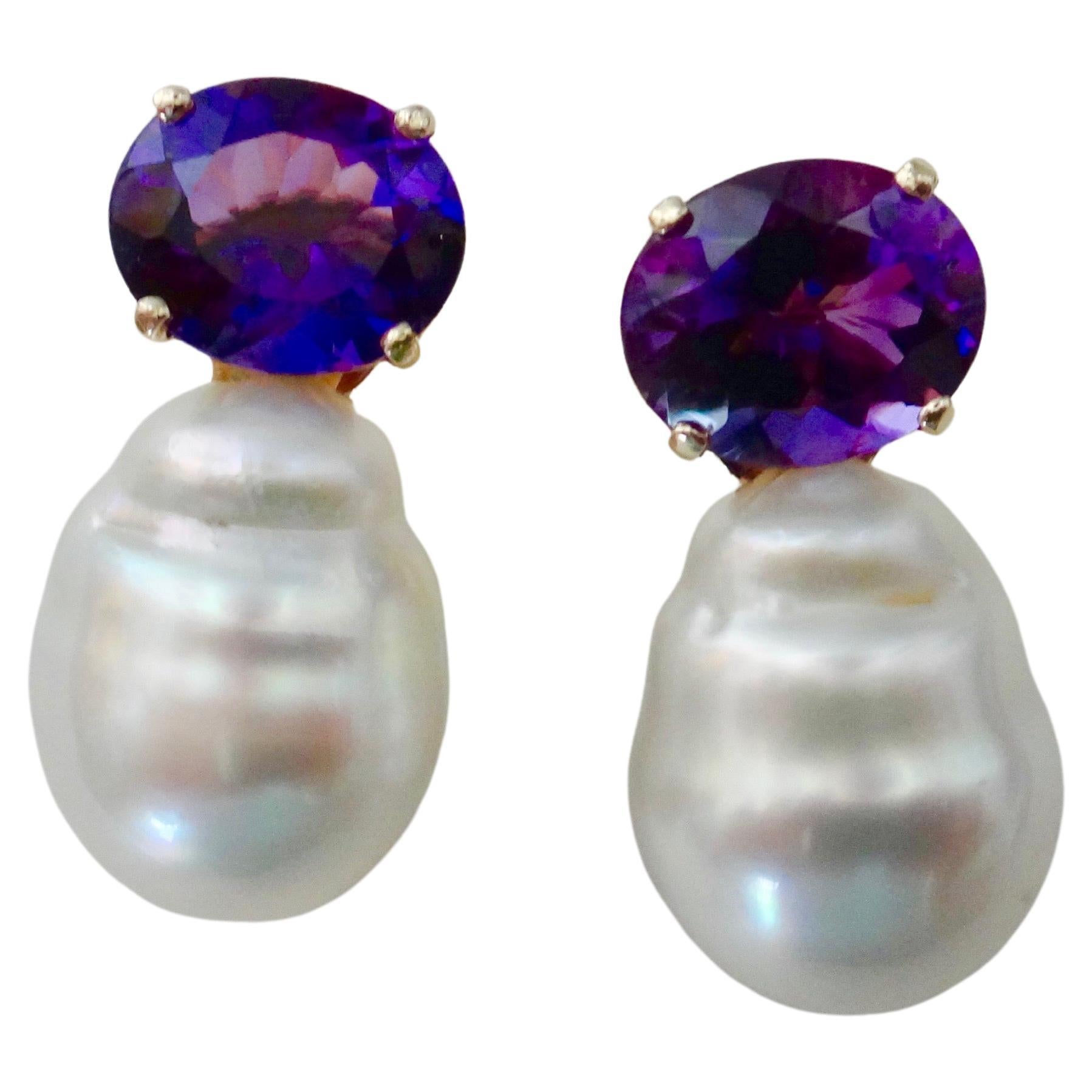 Michael Kneebone Royal Amethyst Barock Südseeperlen-Tropfen-Ohrringe