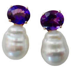 Michael Kneebone Royal Amethyst Barock Südseeperlen-Tropfen-Ohrringe