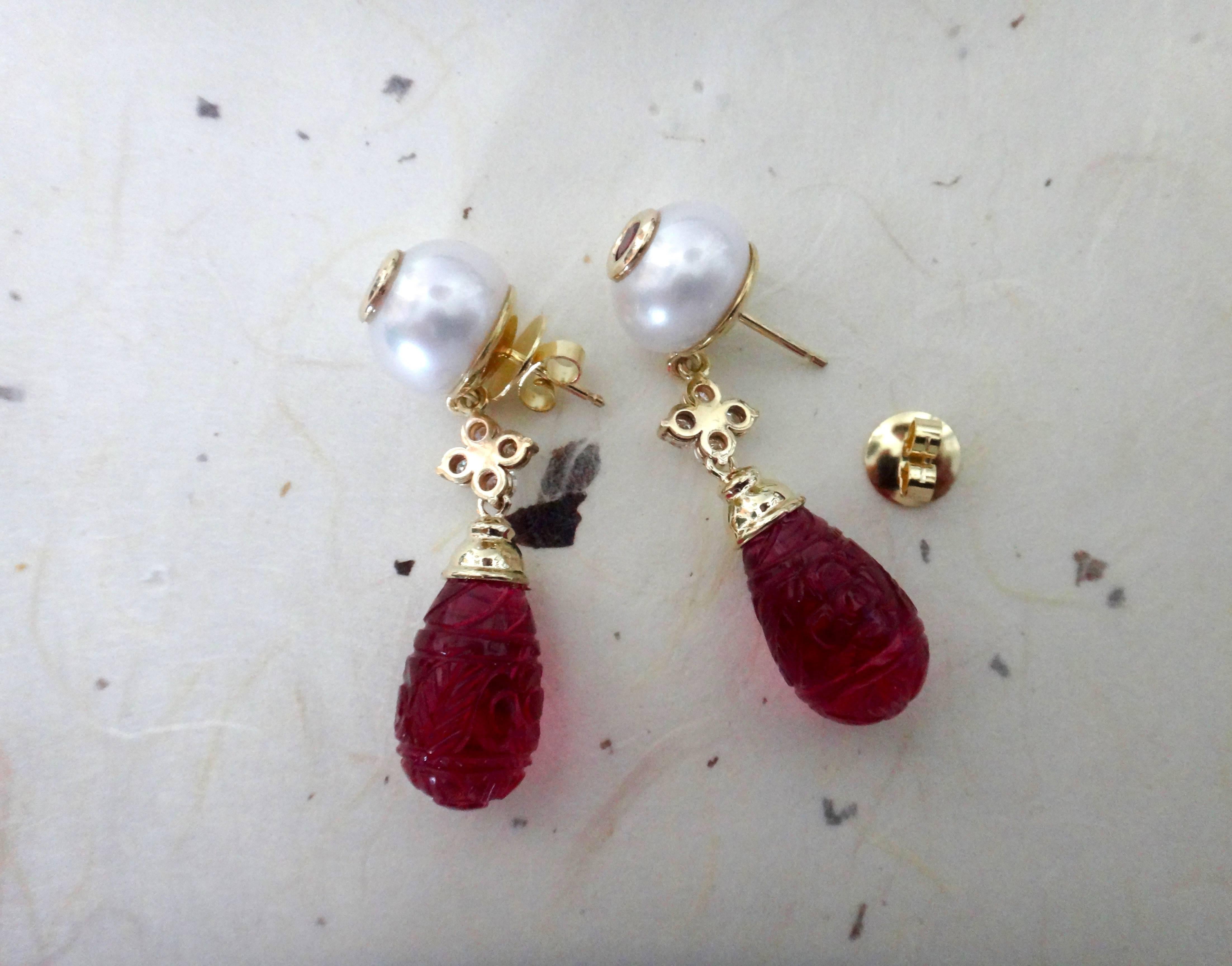 Women's Michael Kneebone Rubellite Pearl Diamond Red Topaz Dangle Earrings
