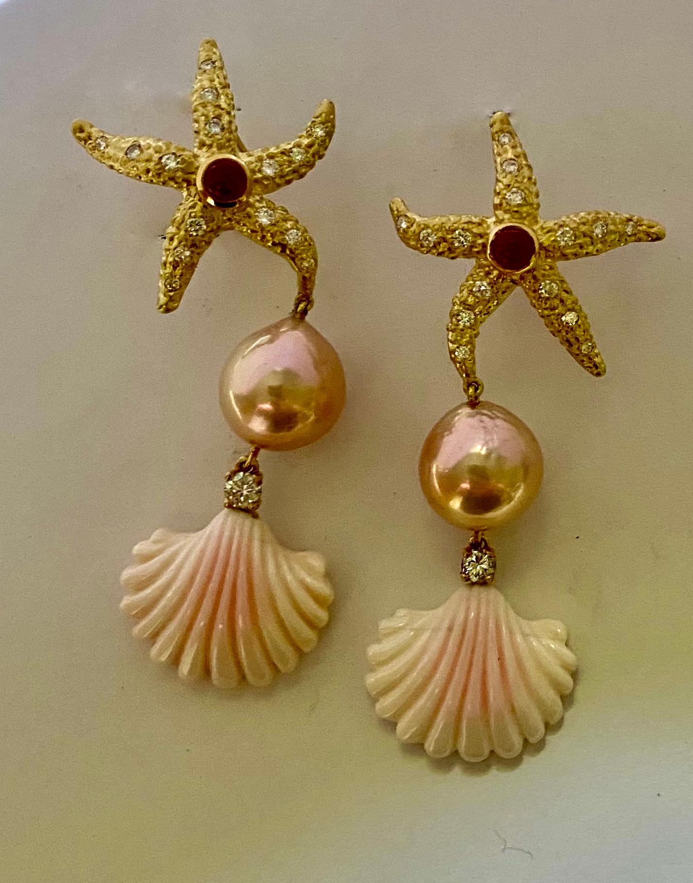 Michael Kneebone, orecchini con diamanti, perle, conchiglie, stelle marine, ecc. in vendita 5