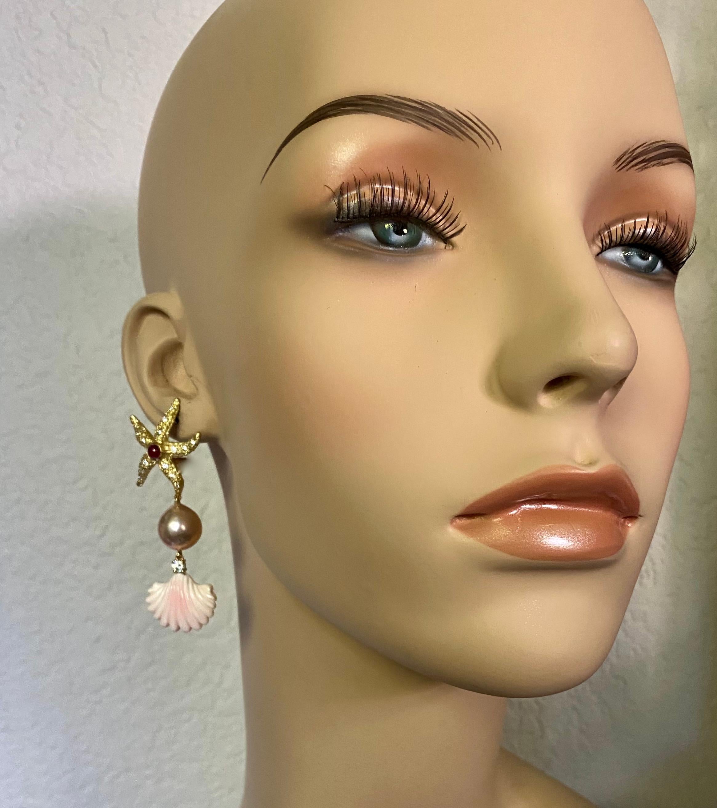Donna Michael Kneebone, orecchini con diamanti, perle, conchiglie, stelle marine, ecc. in vendita