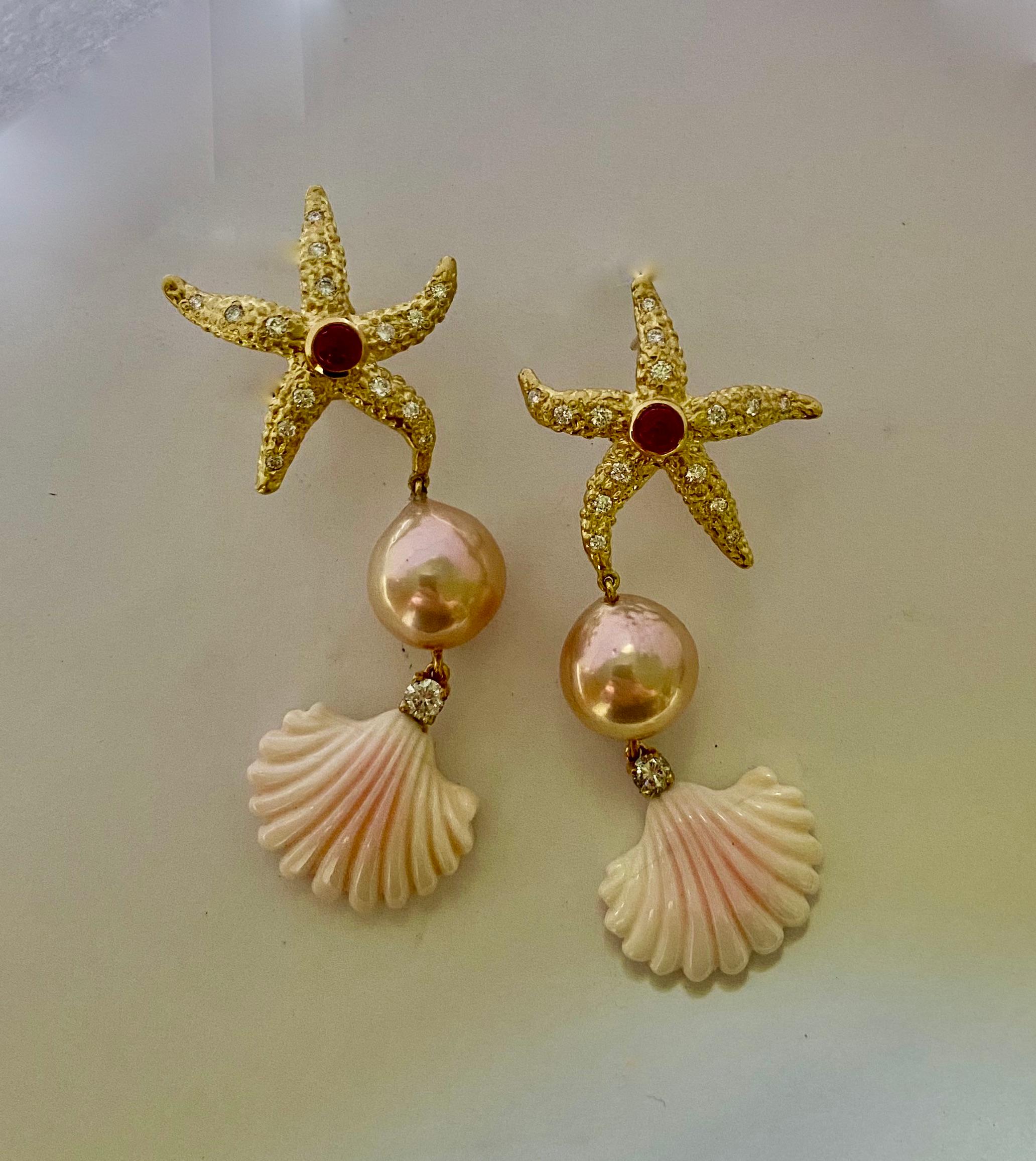 Michael Kneebone, orecchini con diamanti, perle, conchiglie, stelle marine, ecc. in vendita 1