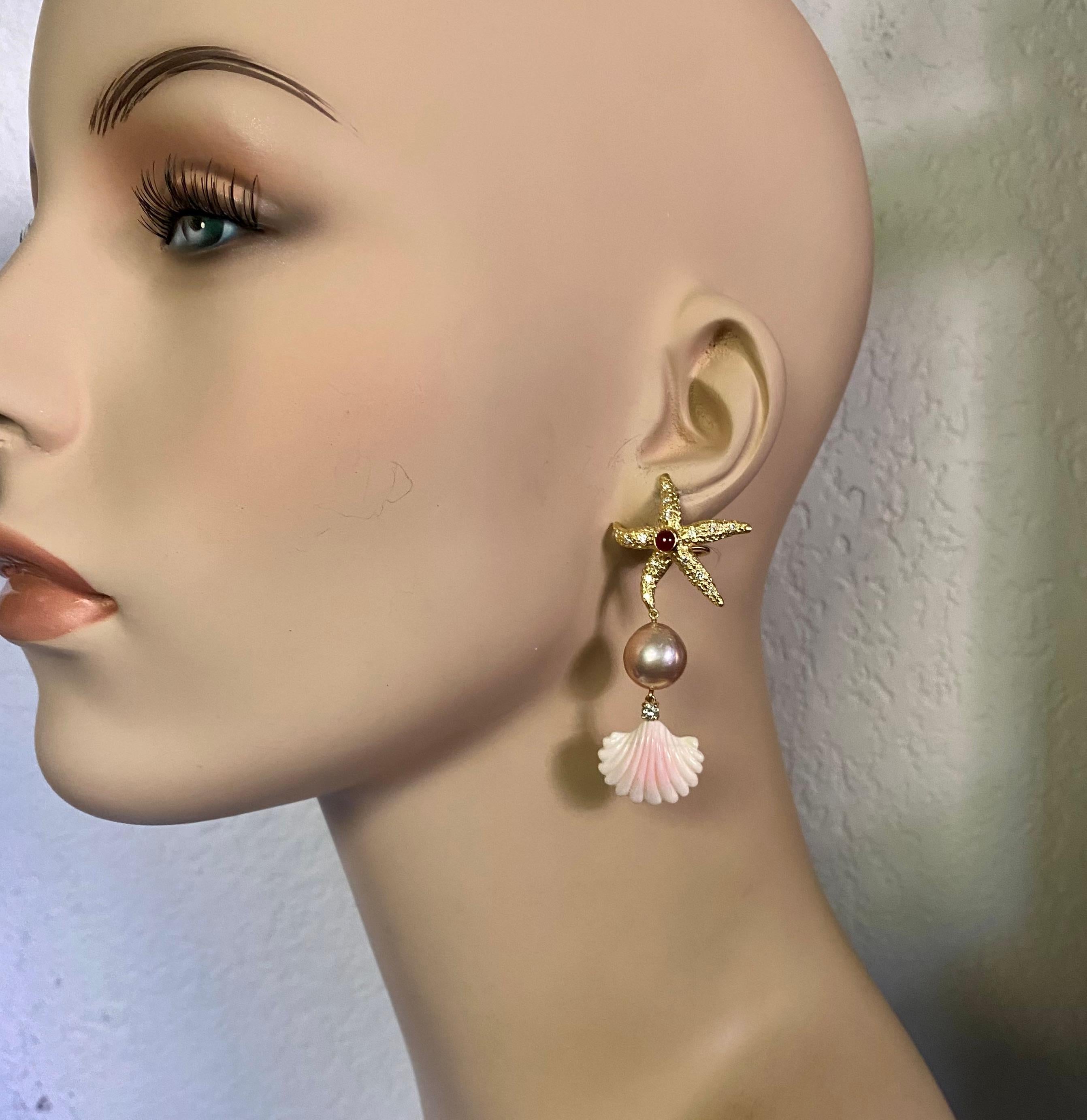 Michael Kneebone, orecchini con diamanti, perle, conchiglie, stelle marine, ecc. in vendita 2