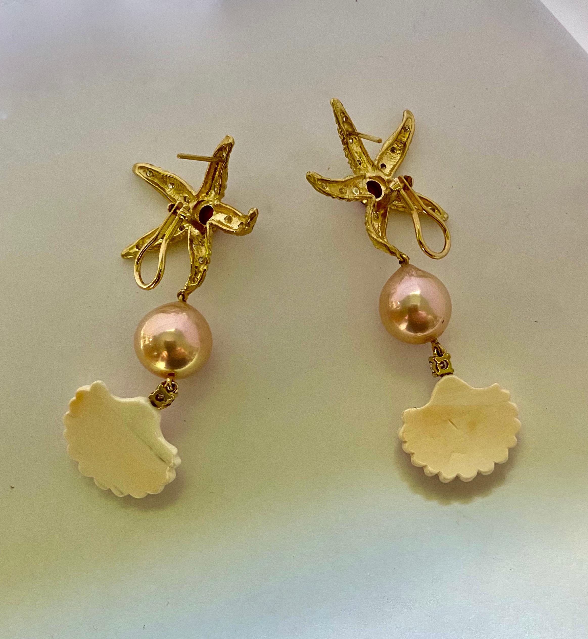 Michael Kneebone, orecchini con diamanti, perle, conchiglie, stelle marine, ecc. in vendita 3