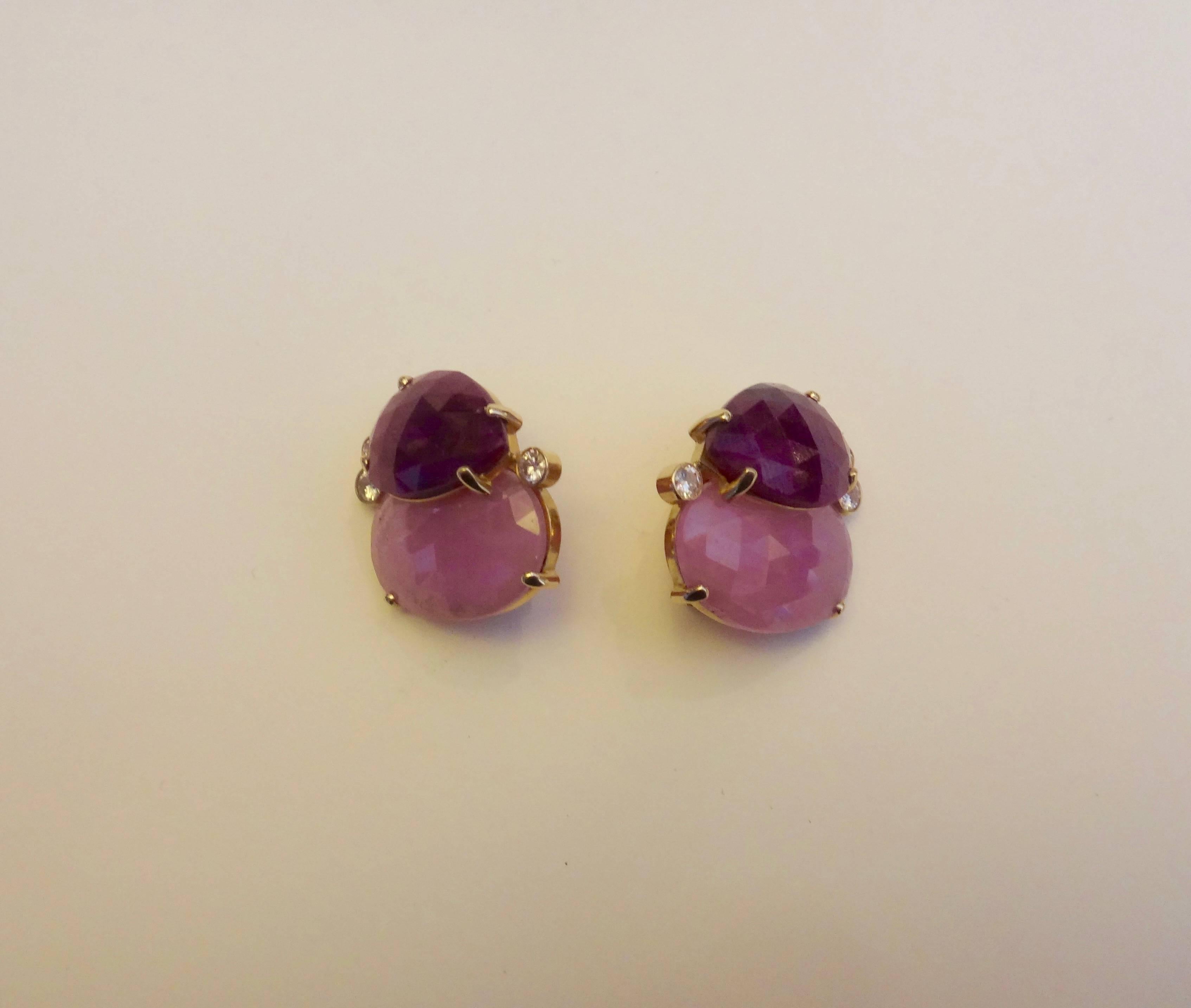 Contemporary Michael Kneebone Ruby Pink Sapphire Diamond Gold Button Earrings