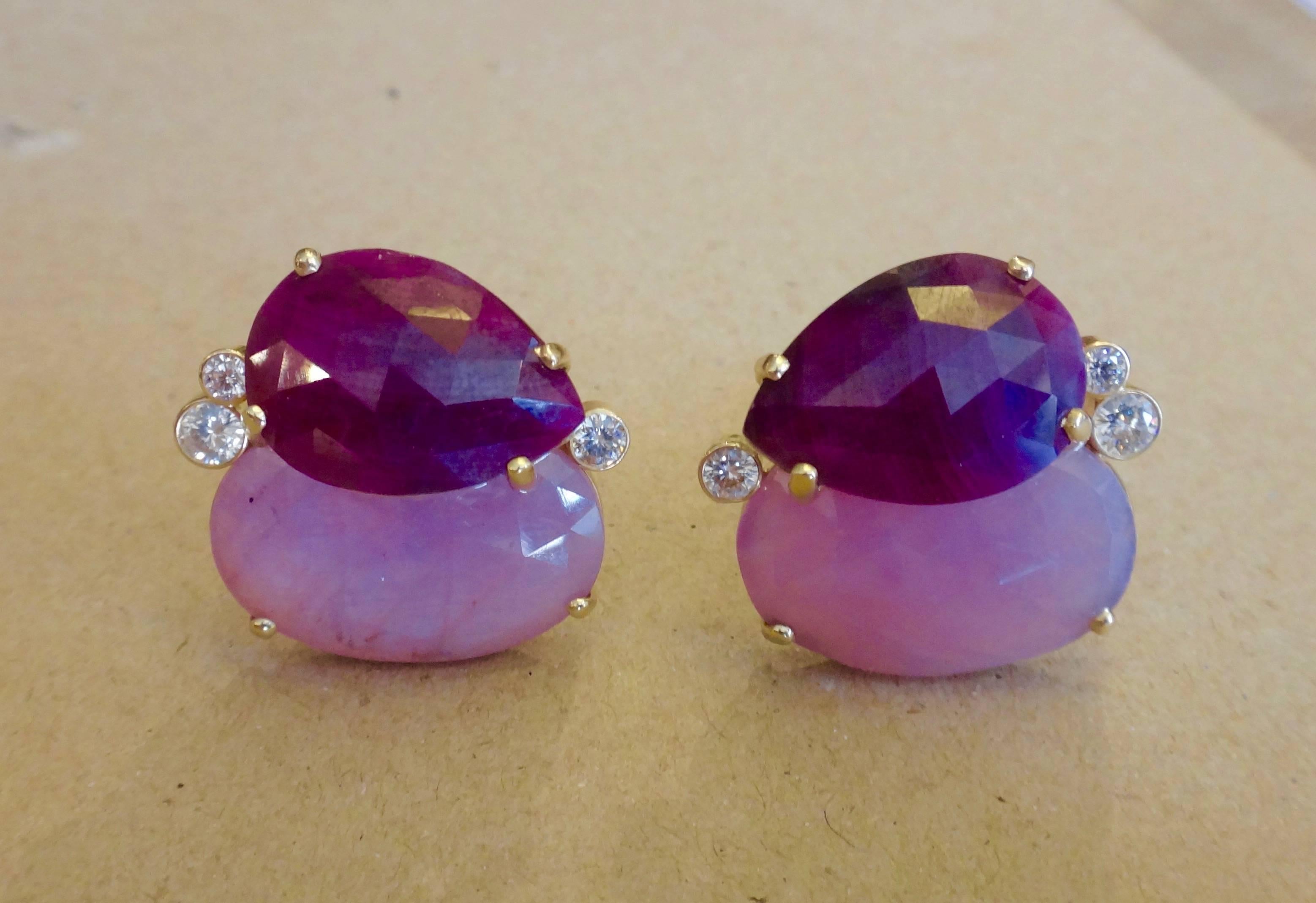 Women's Michael Kneebone Ruby Pink Sapphire Diamond Gold Button Earrings
