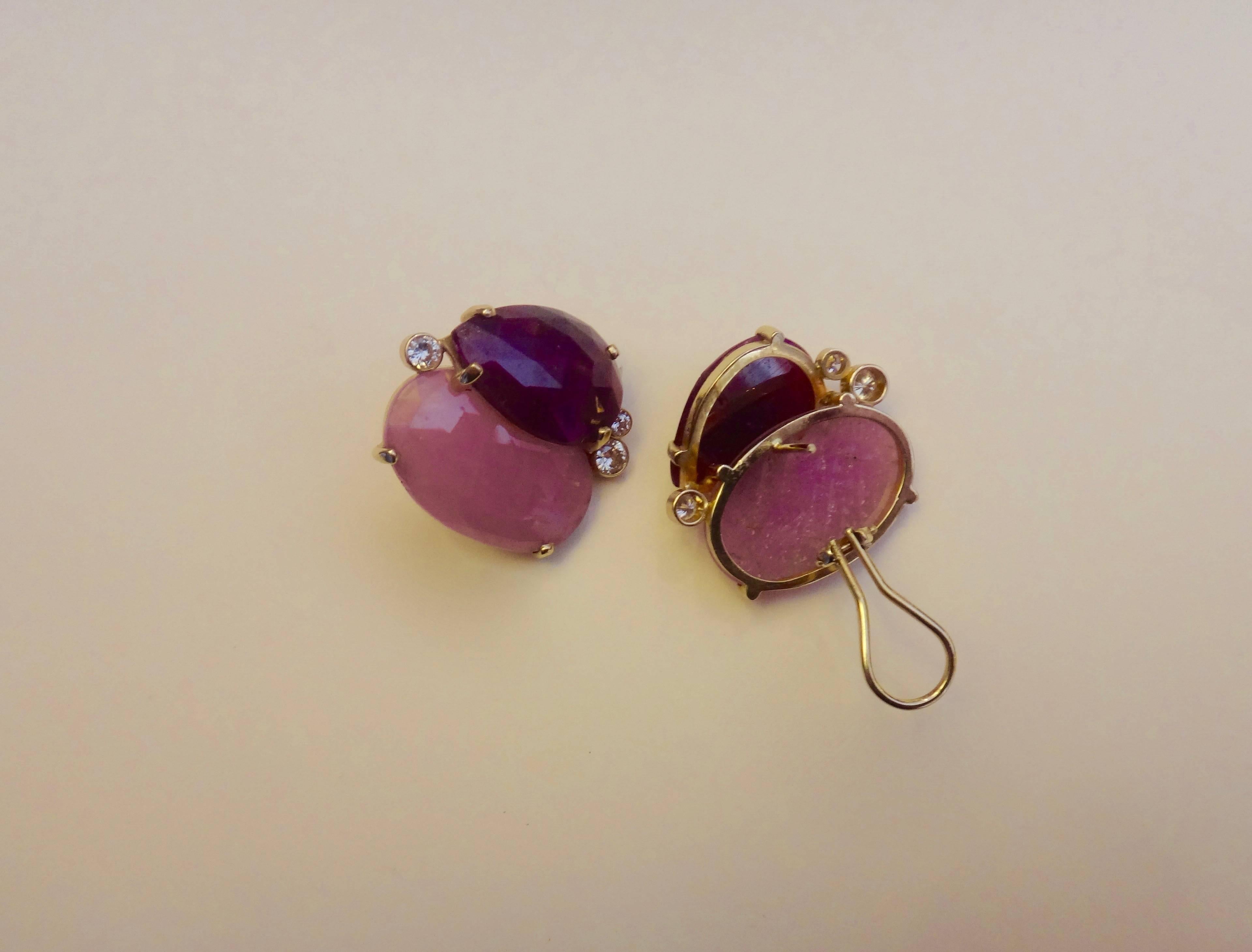 Michael Kneebone Ruby Pink Sapphire Diamond Gold Button Earrings 1
