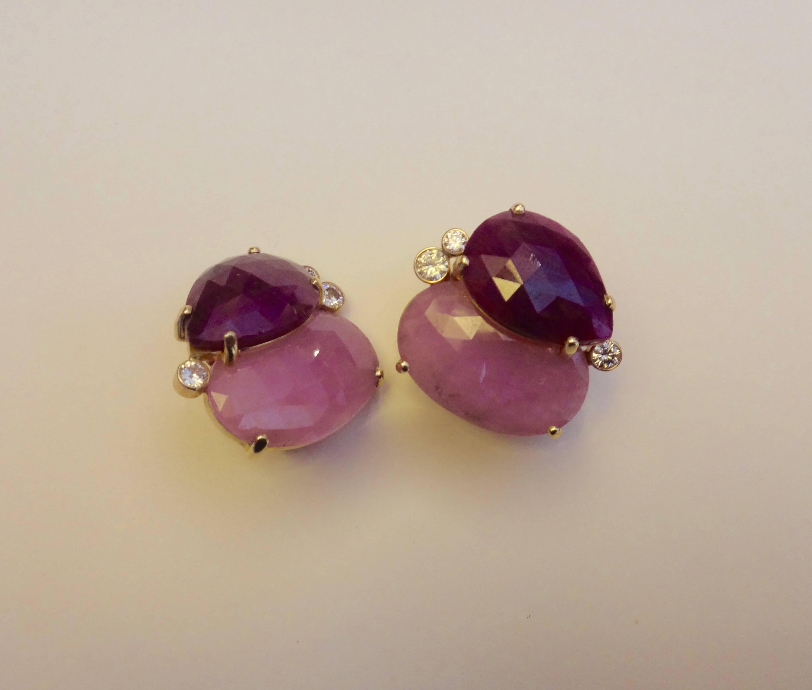 Michael Kneebone Ruby Pink Sapphire Diamond Gold Button Earrings 2