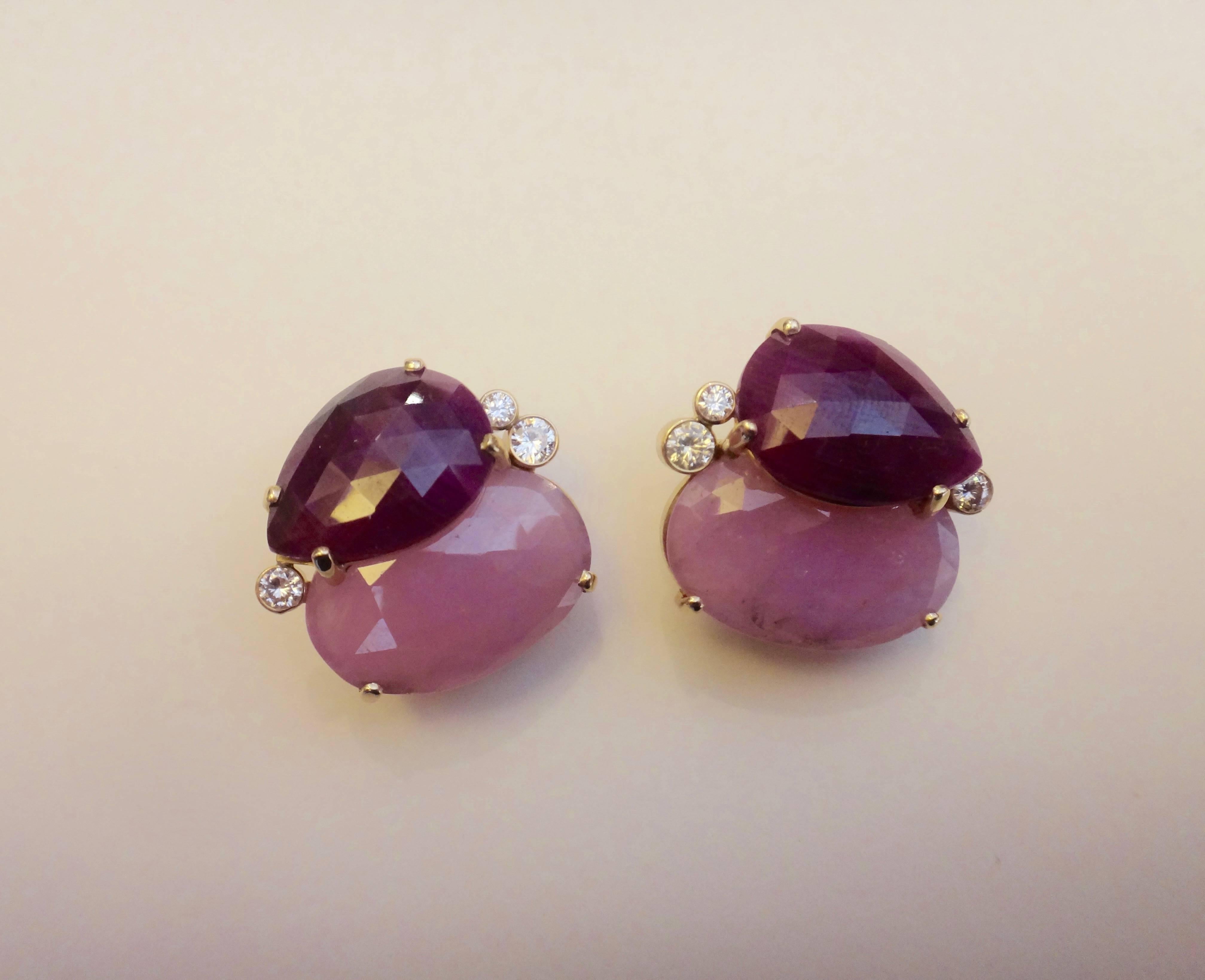 Michael Kneebone Ruby Pink Sapphire Diamond Gold Button Earrings 3