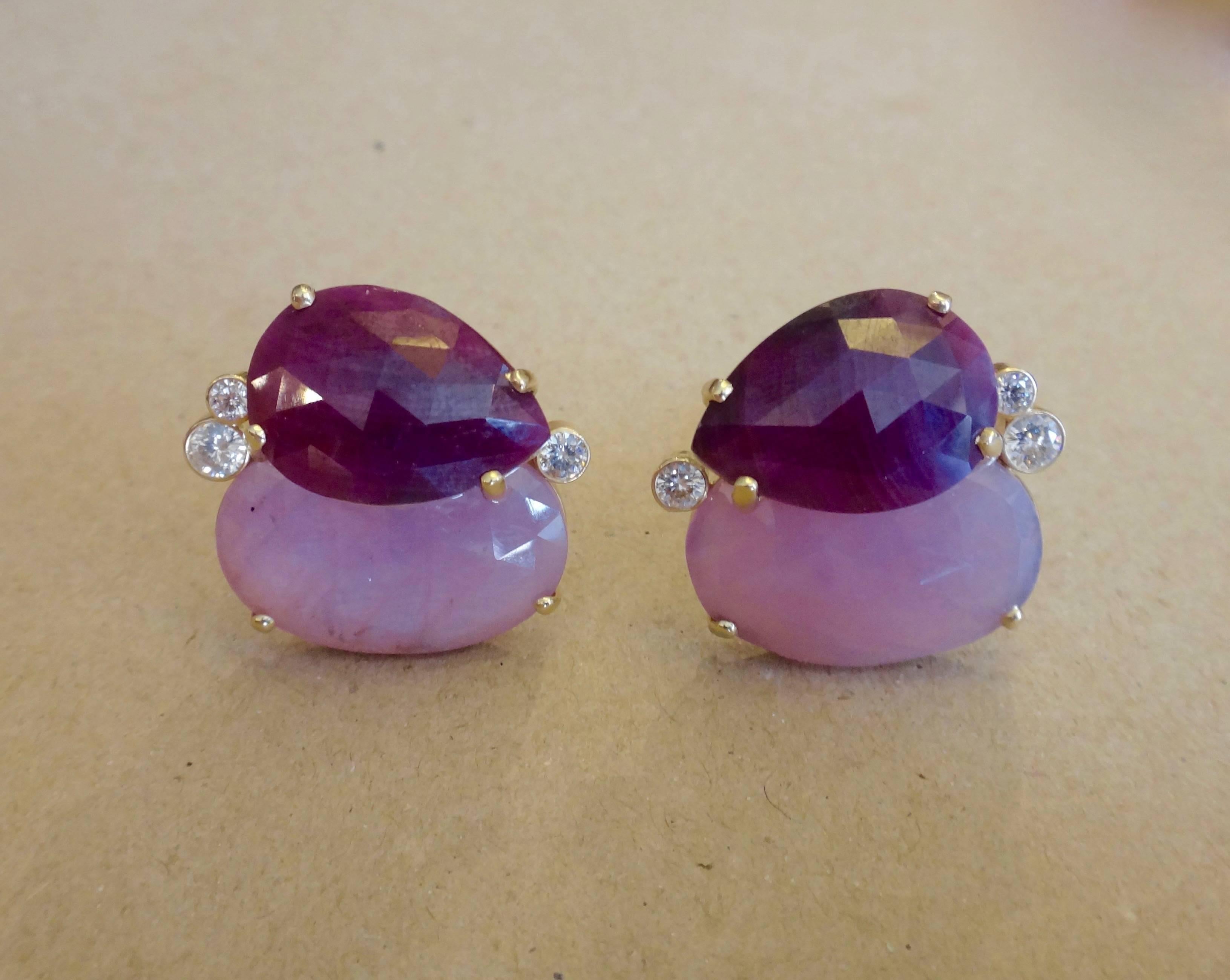 Michael Kneebone Ruby Pink Sapphire Diamond Gold Button Earrings 4