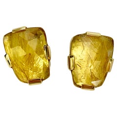 Michael Kneebone Rutilated Quartz 18K Gold Nugget Earrings