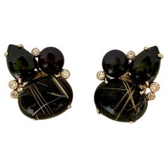 Michael Kneebone Rutil Quarz Spinell Diamant Schwarz Perle Cluster-Ohrringe