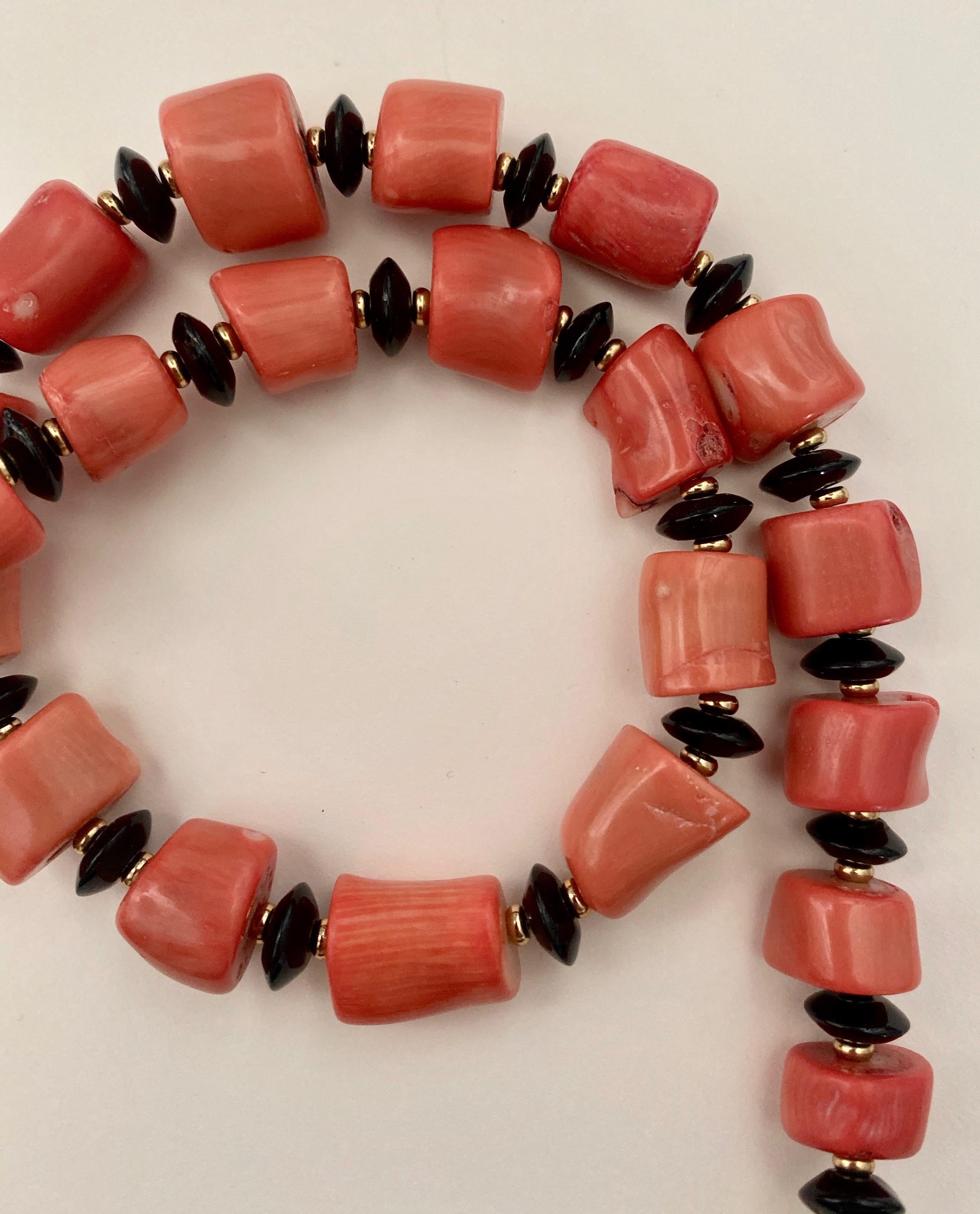 Michael Kneebone Salmon Branch Coral Black Onyx Nugget Necklace In New Condition In Austin, TX