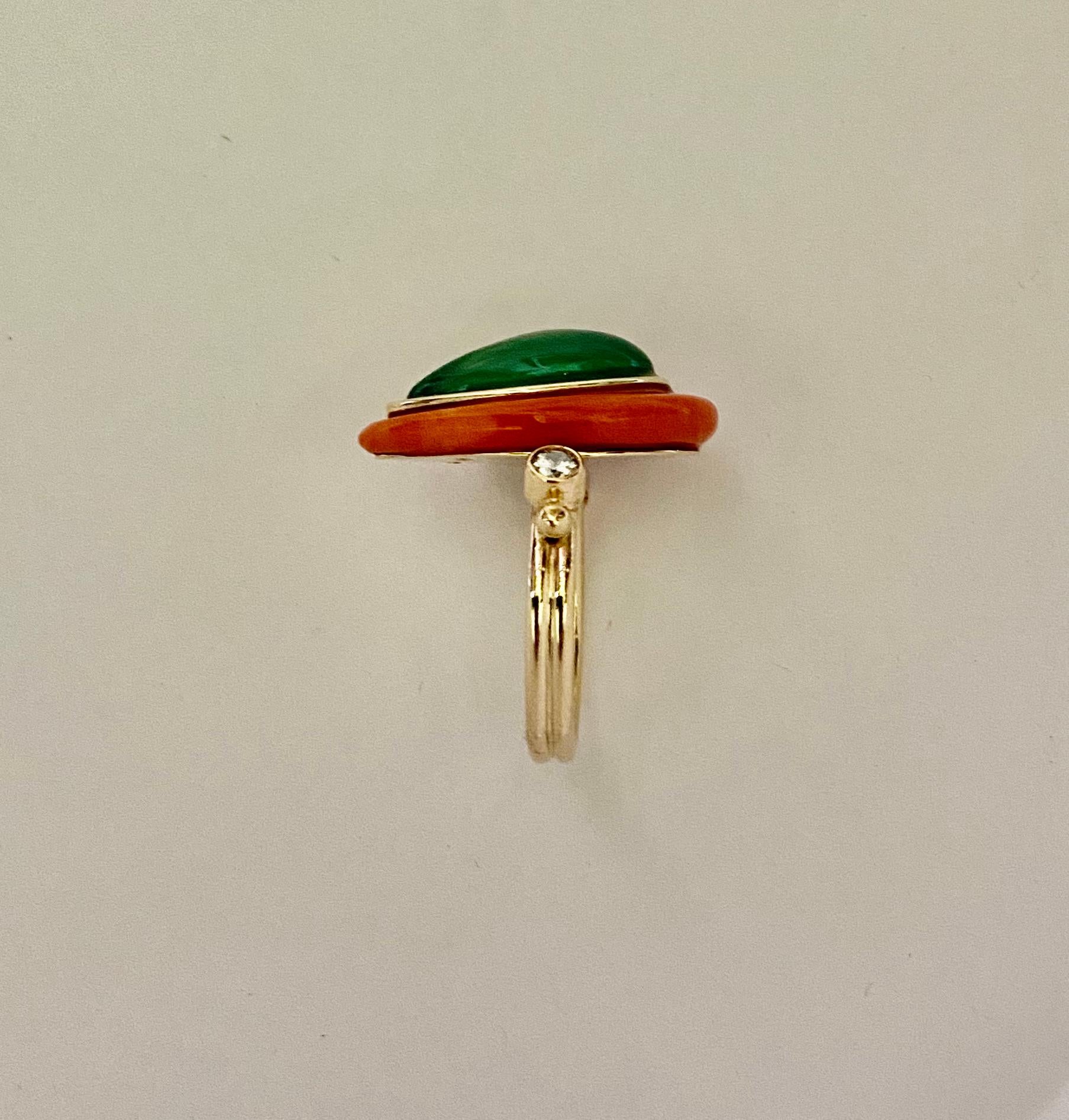 Michael Kneebone Satsuma Coral Chrysophrase Diamond Cocktail Ring For Sale 5