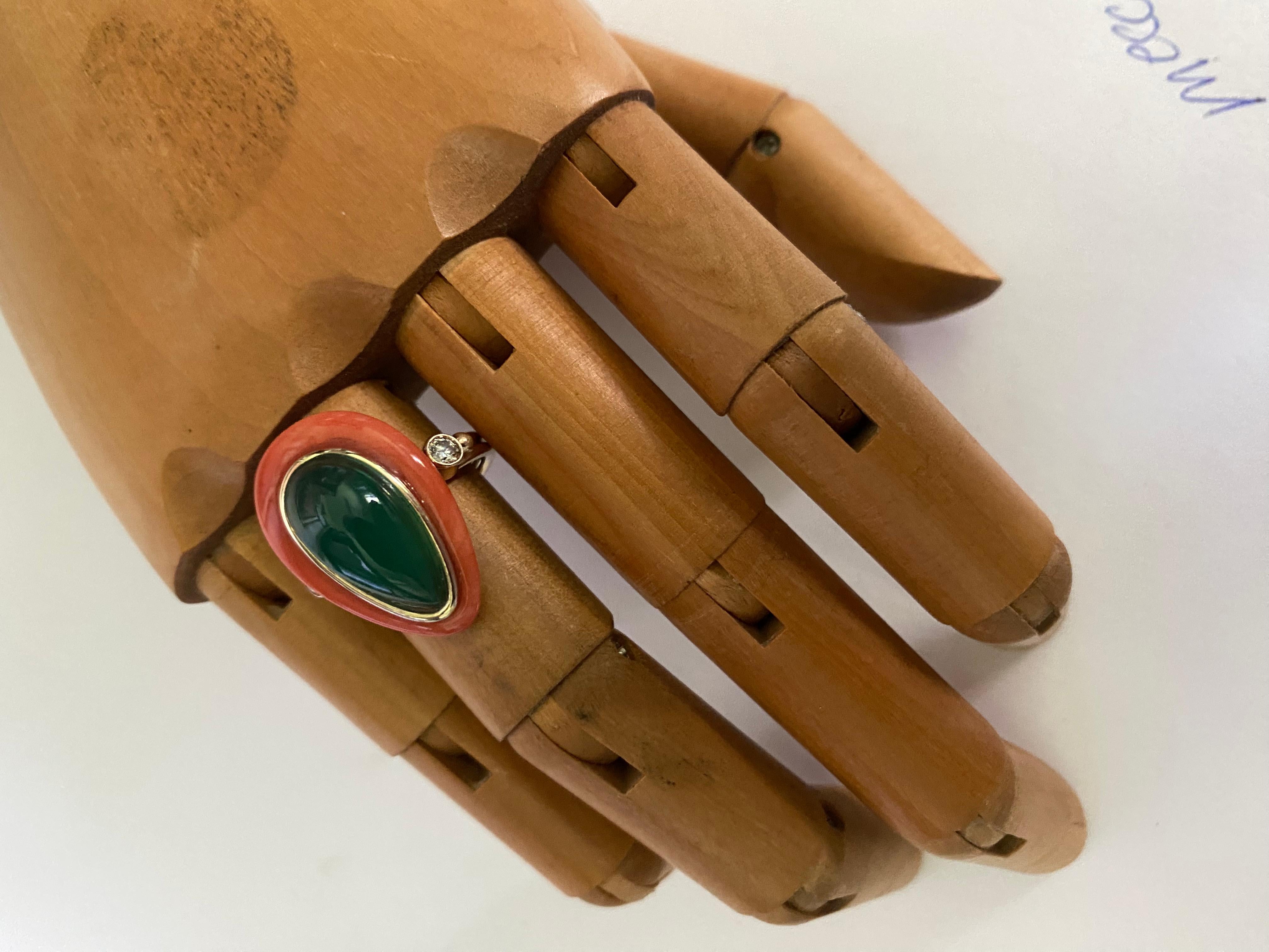 Women's or Men's Michael Kneebone Satsuma Coral Chrysophrase Diamond Cocktail Ring For Sale