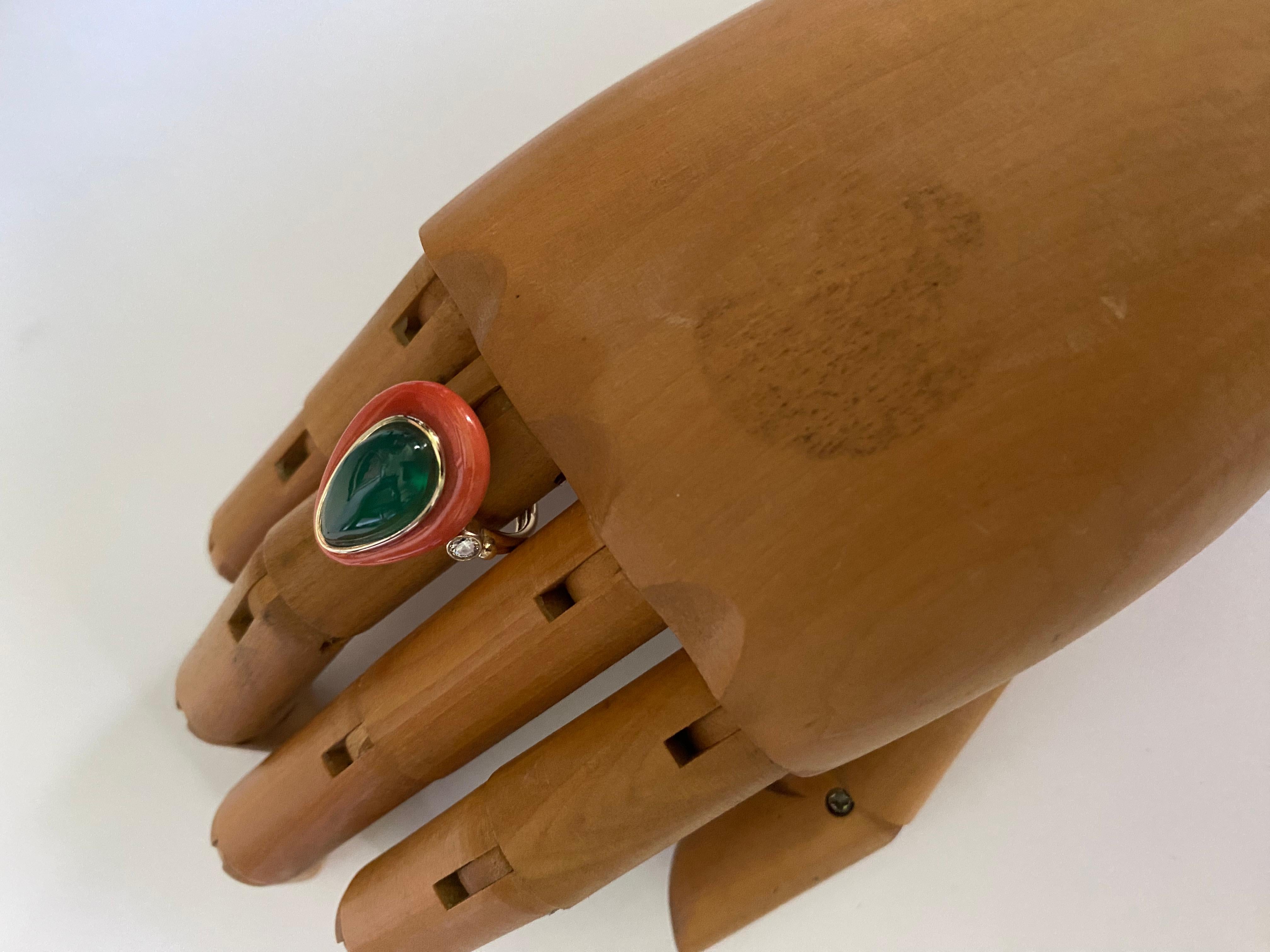 Michael Kneebone Satsuma Coral Chrysophrase Diamond Cocktail Ring For Sale 2