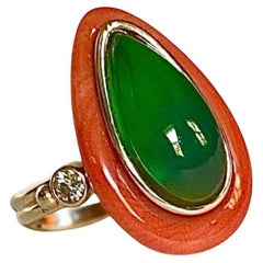 Michael Kneebone Satsuma Coral Chrysophrase Diamond Cocktail Ring
