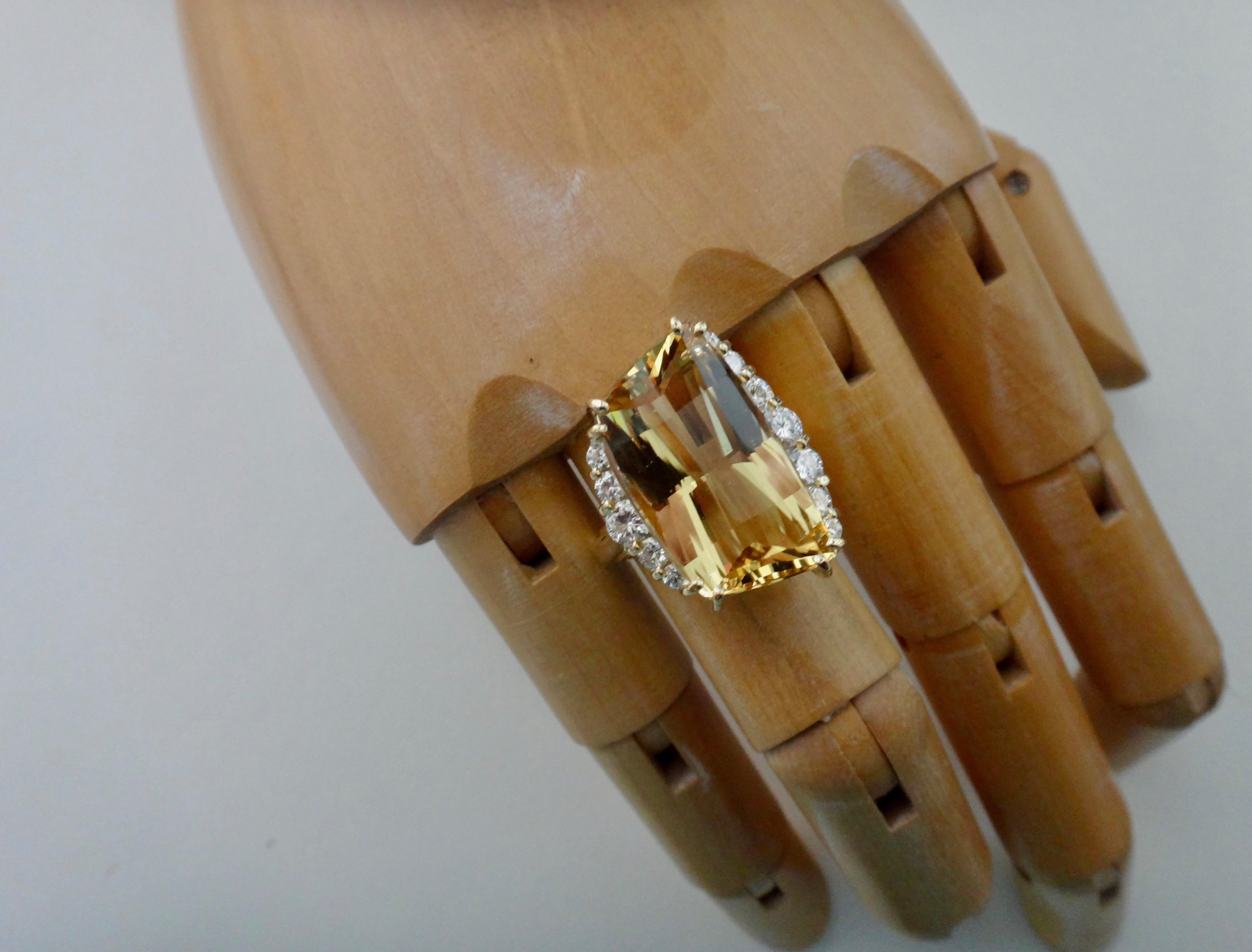 Contemporary Michael Kneebone Scissor Cut Golden Beryl White Diamond Cocktail Ring For Sale