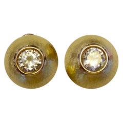 Michael Kneebone Silver Sapphire 18 Karat Yellow Gold Hammered Dome Earrings