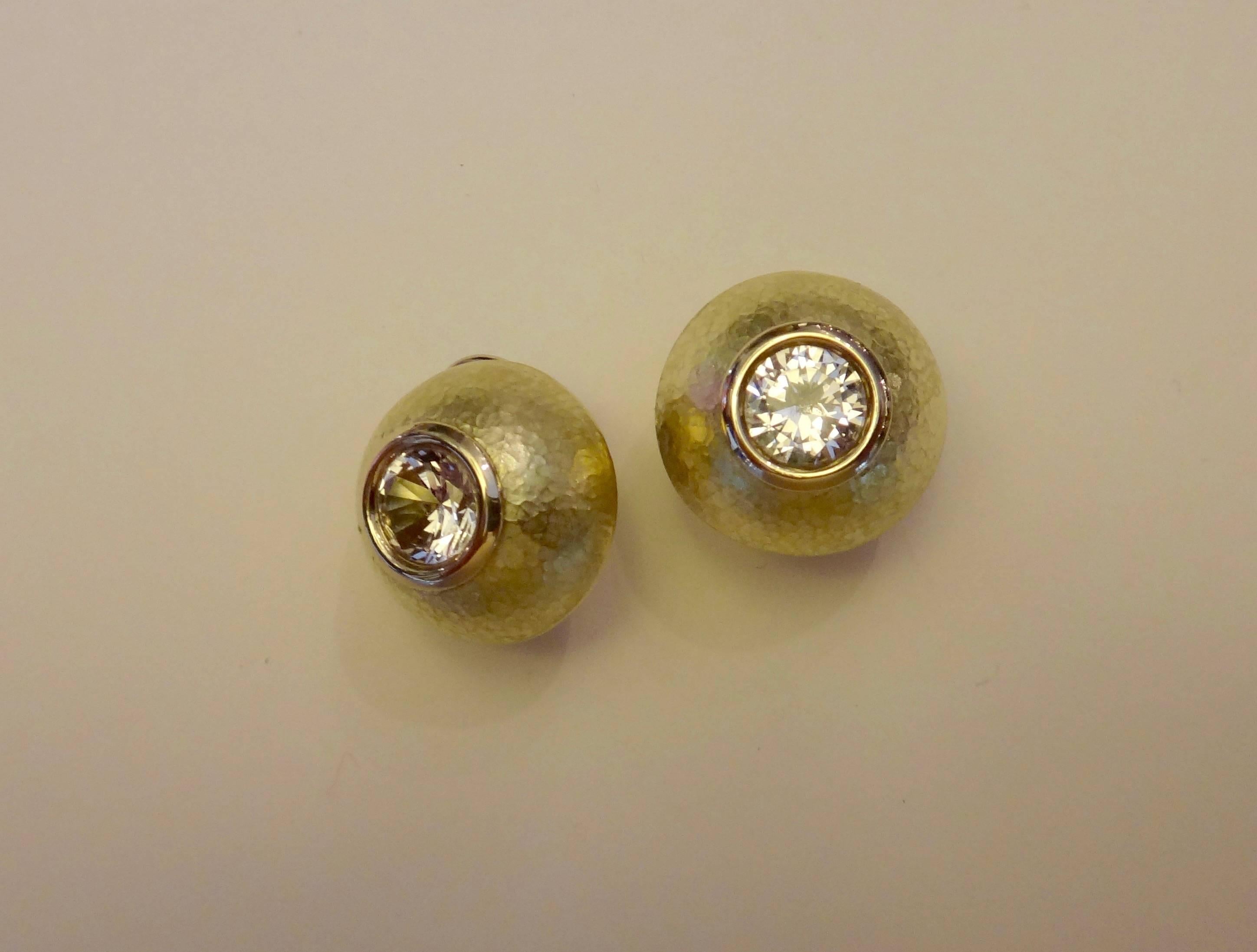 Contemporary Michael Kneebone Silver Sapphire Hammered Gold Dome Button Earrings