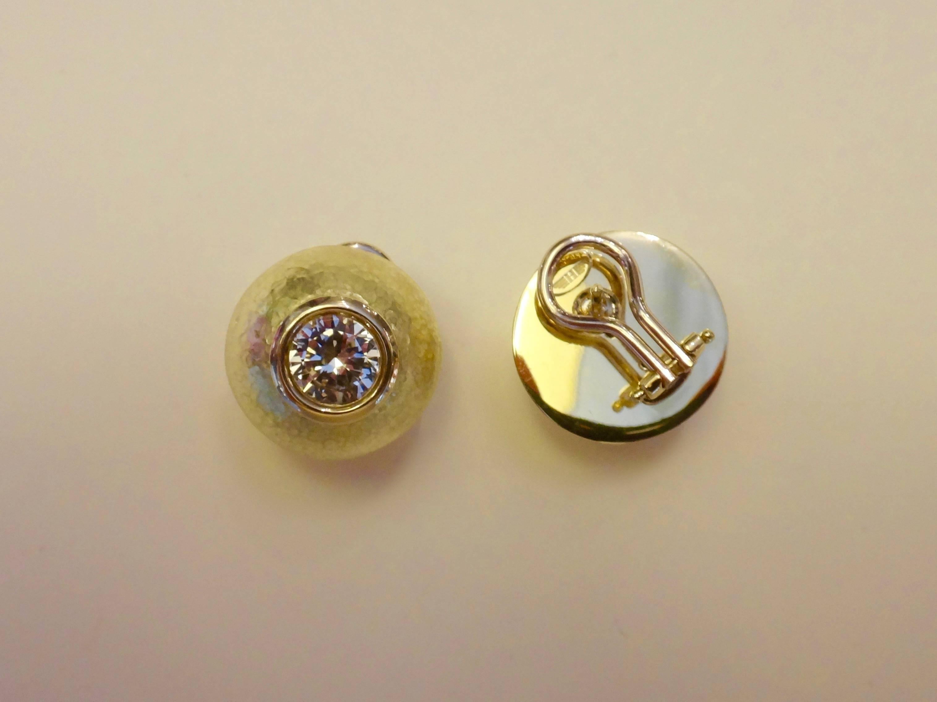Michael Kneebone Silver Sapphire Hammered Gold Dome Button Earrings 2