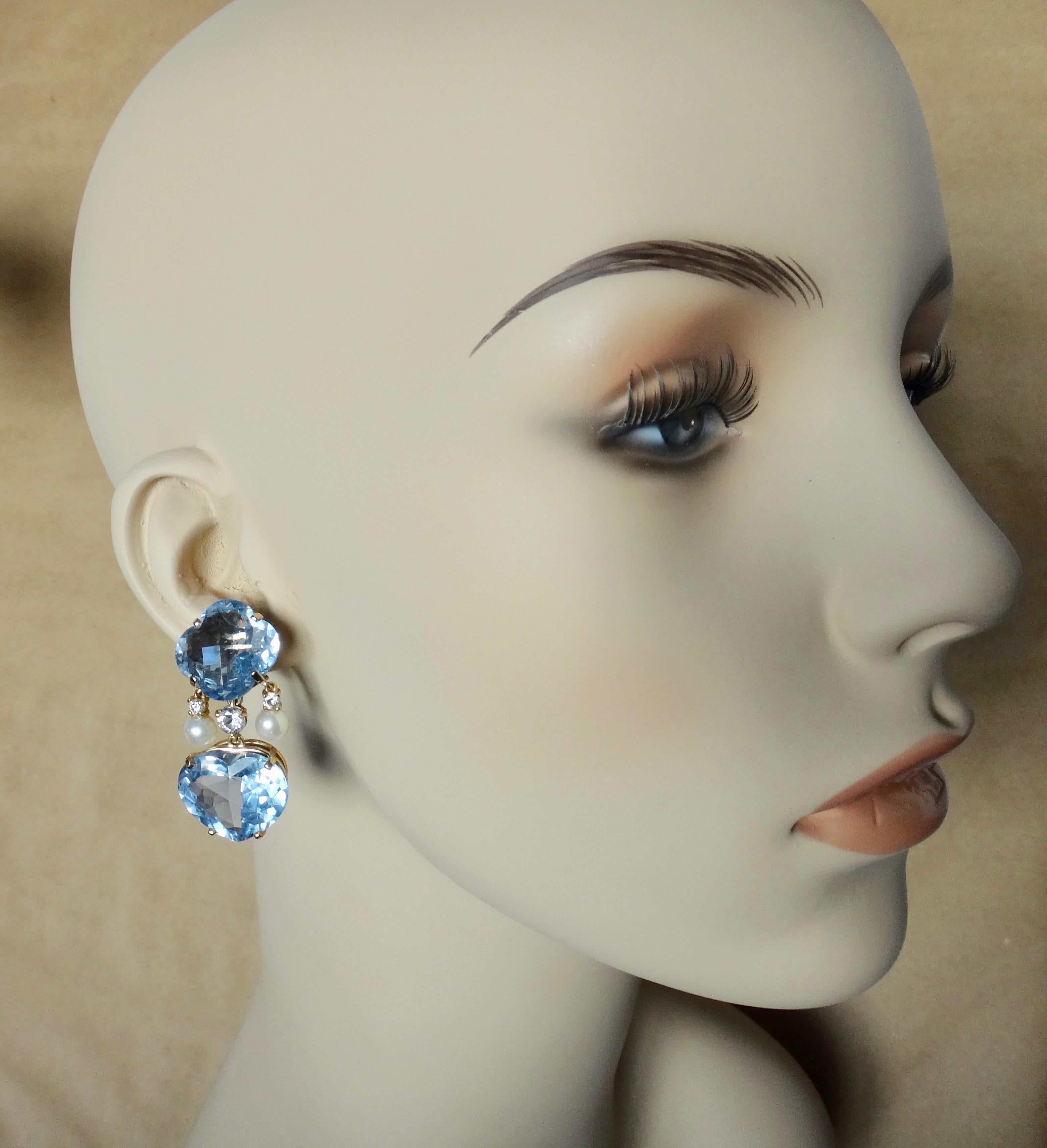 Contemporary Michael Kneebone Sky Blue Topaz Akoya Pearl Diamond Dangle Earrings