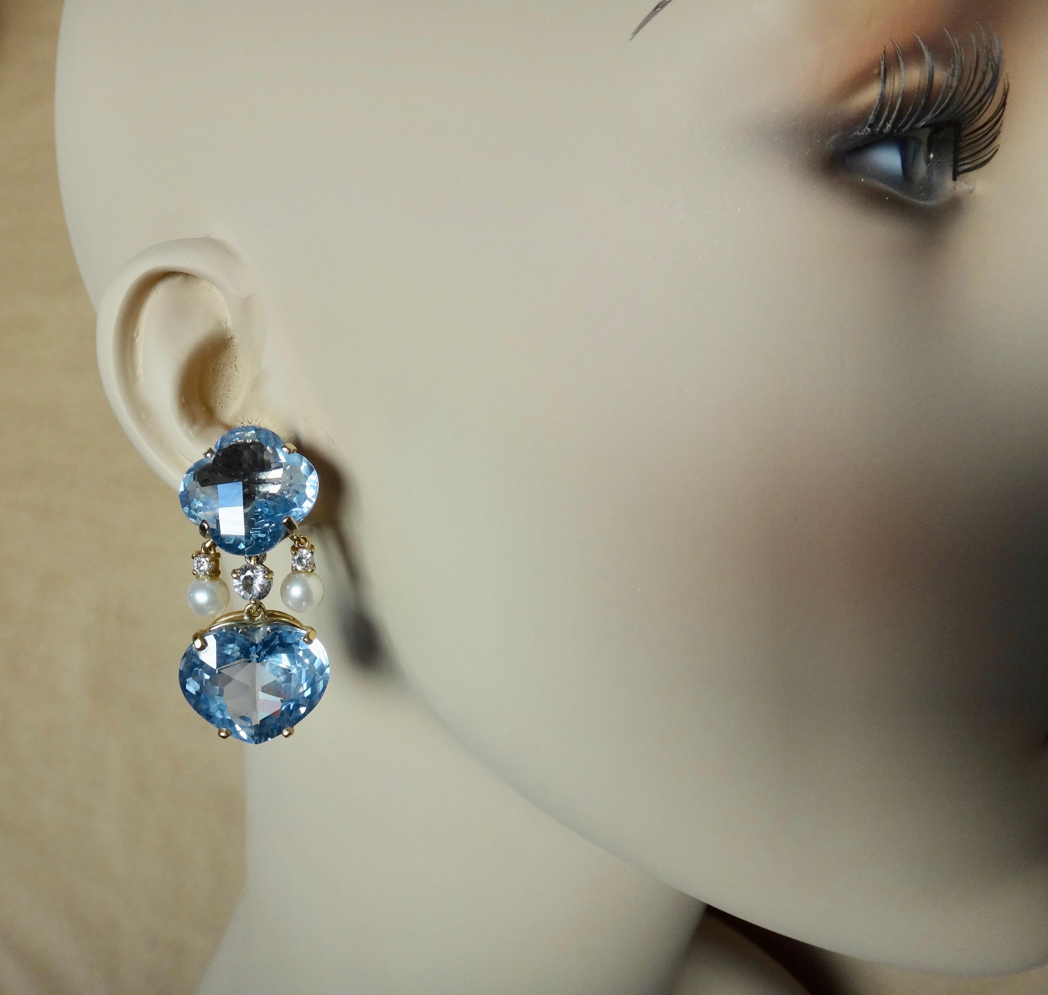 Women's Michael Kneebone Sky Blue Topaz Akoya Pearl Diamond Dangle Earrings
