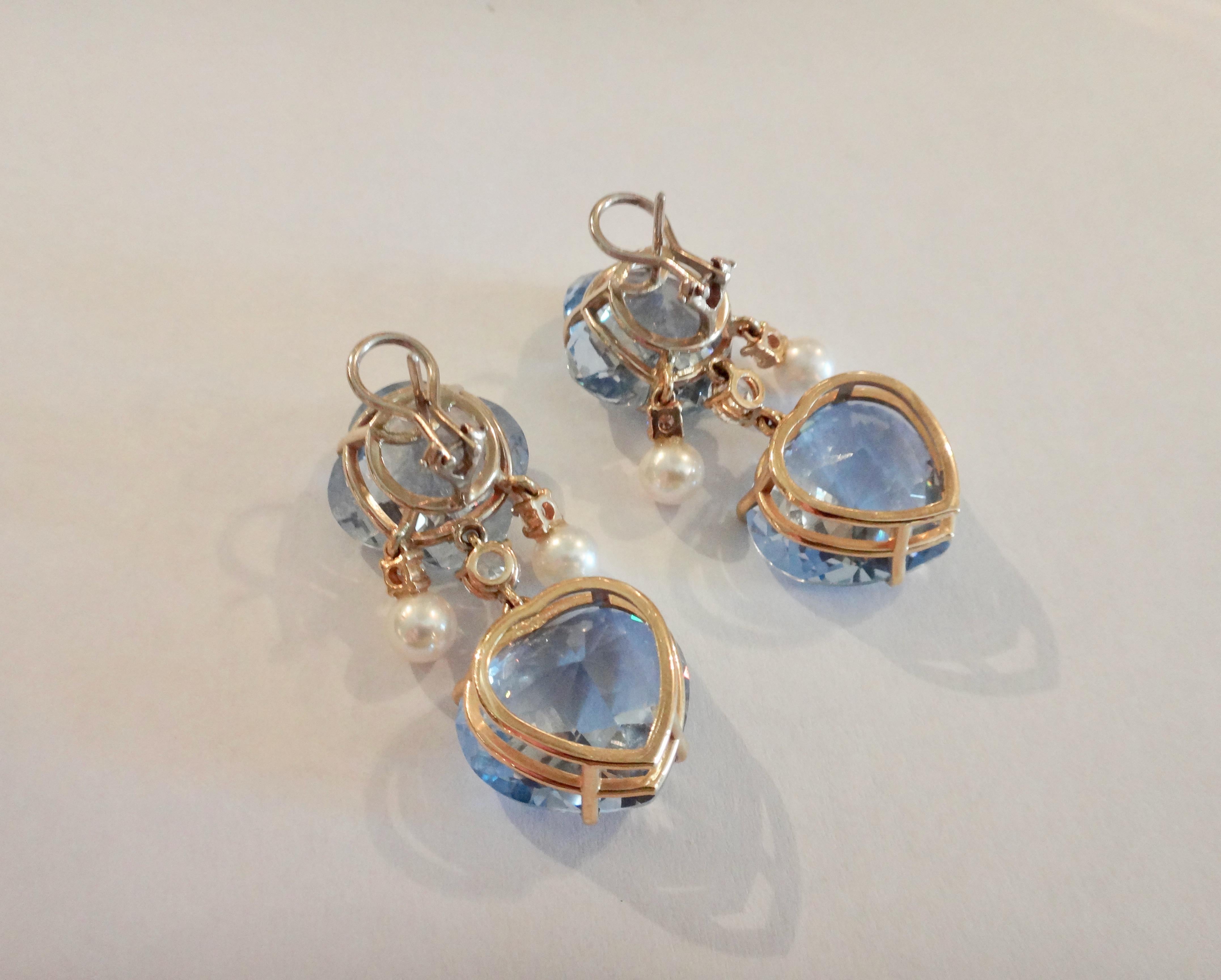 Michael Kneebone Sky Blue Topaz Akoya Pearl Diamond Dangle Earrings 2