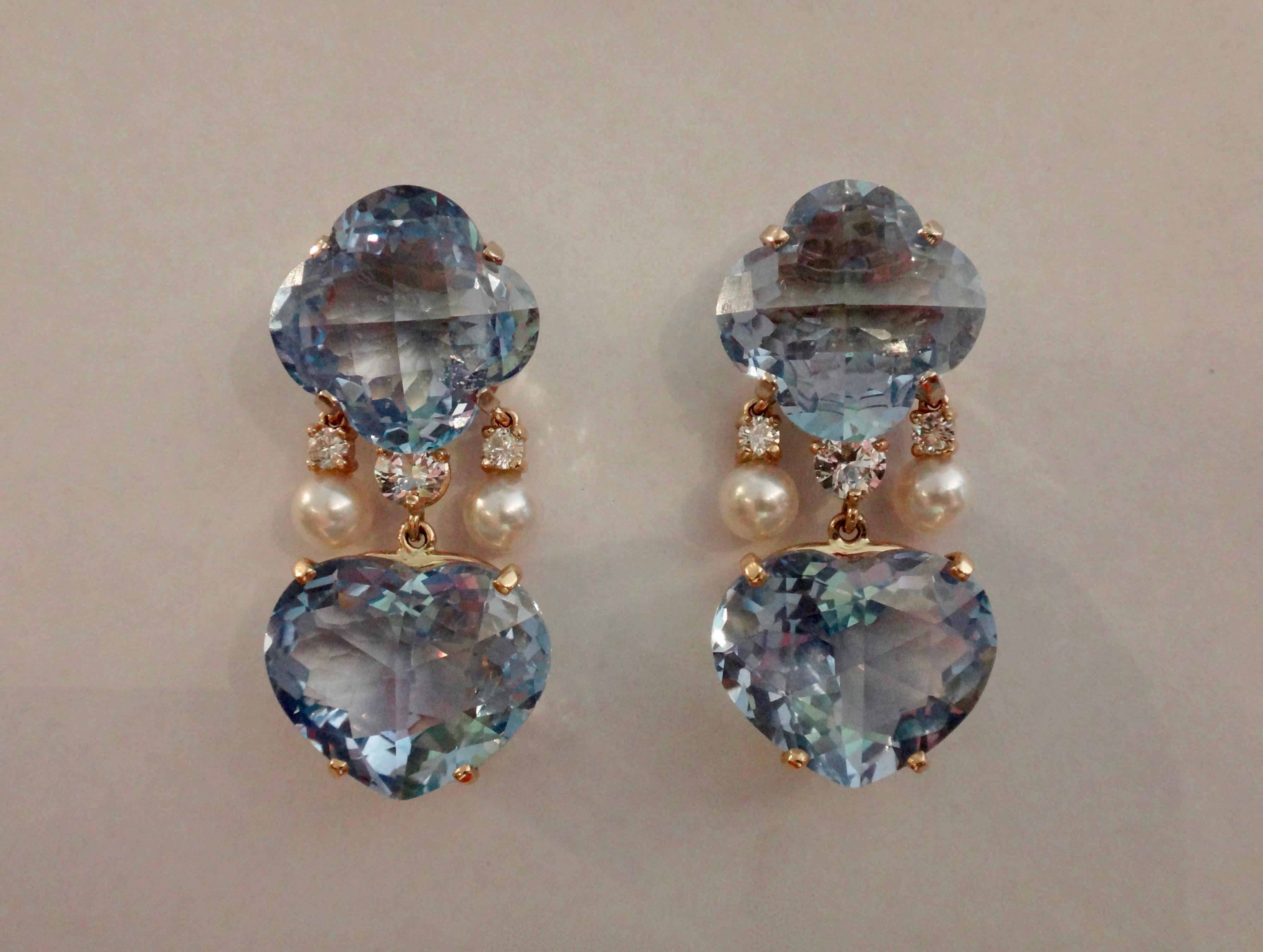 Michael Kneebone Sky Blue Topaz Akoya Pearl Diamond Dangle Earrings 4
