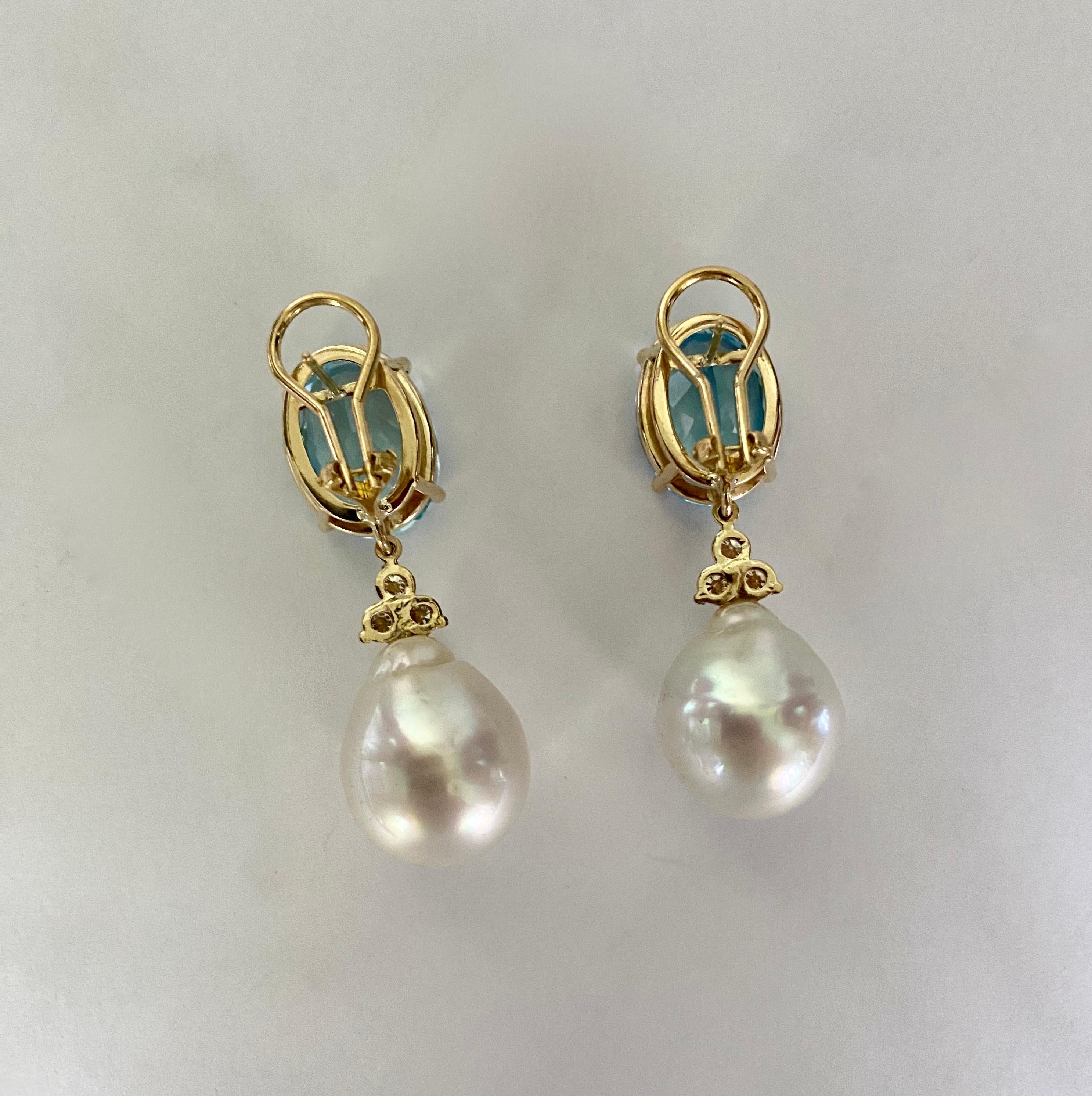 Michael Kneebone Sky Blue Topaz Diamond South Seas Pearl Dangle Earring For Sale 5