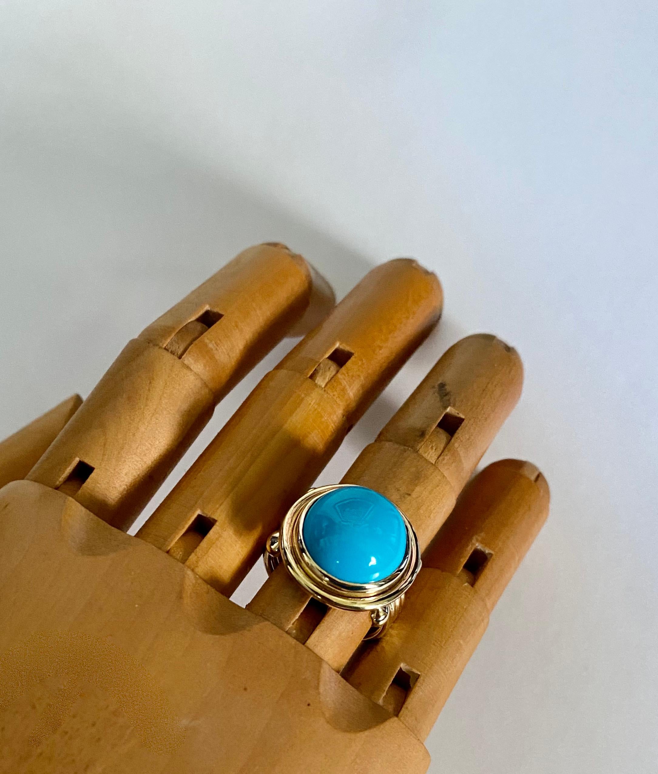 Contemporary Michael Kneebone Sleeping Beauty Turquoise 18k Yellow Gold Archaic Style Ring