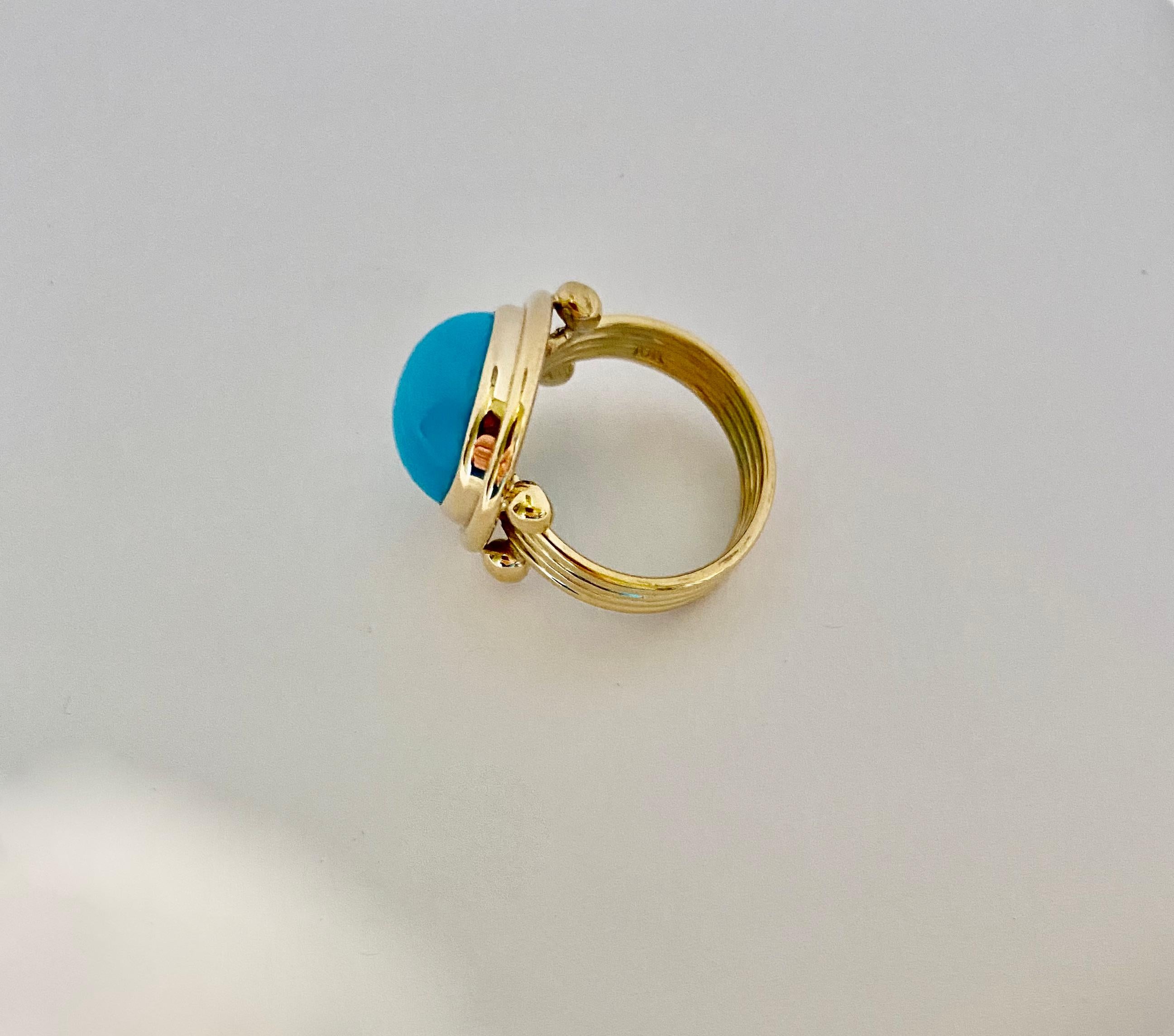 Cabochon Michael Kneebone Sleeping Beauty Turquoise 18k Yellow Gold Archaic Style Ring