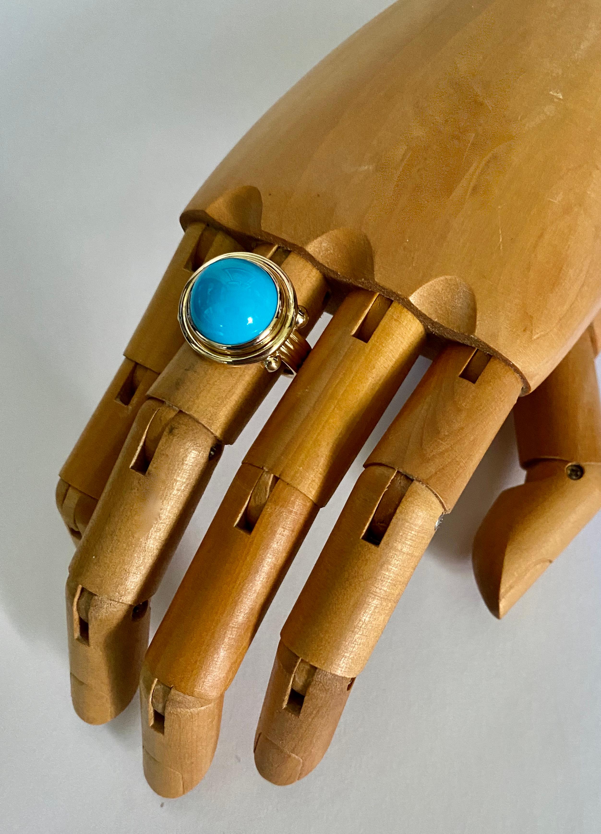 Michael Kneebone Sleeping Beauty Turquoise 18k Yellow Gold Archaic Style Ring In New Condition In Austin, TX