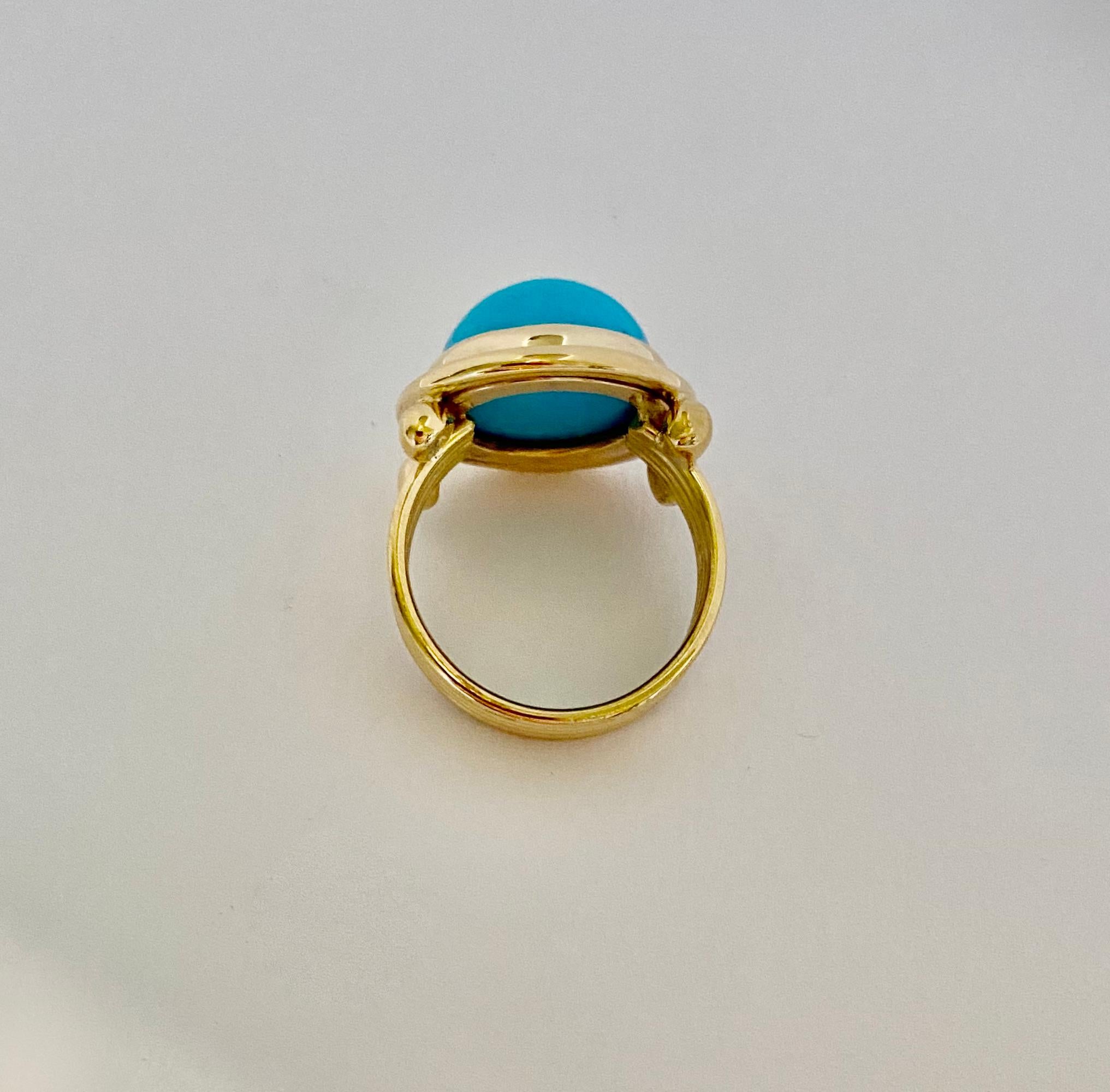 Women's or Men's Michael Kneebone Sleeping Beauty Turquoise 18k Yellow Gold Archaic Style Ring