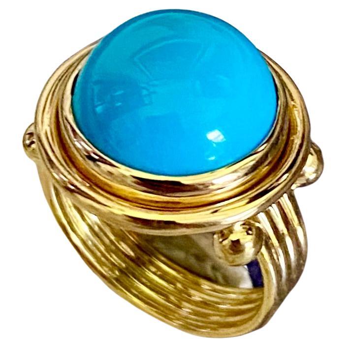 Michael Kneebone Sleeping Beauty Turquoise 18k Yellow Gold Archaic Style Ring