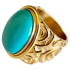 Michael Kneebone Sleeping Beauty Turquoise 18k Yellow Gold Petroglyph Ring