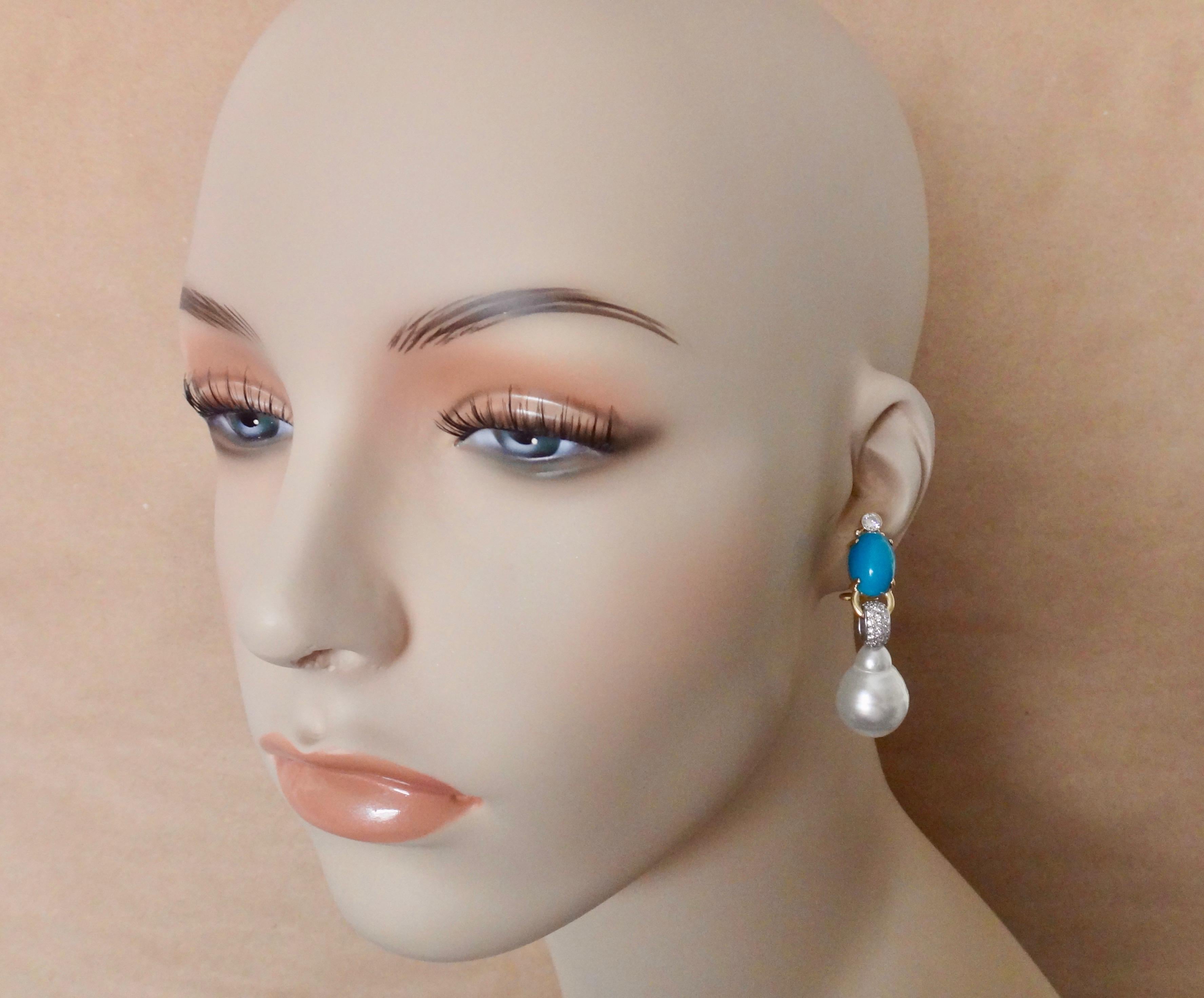 Contemporary Michael Kneebone Sleeping Beauty Turquoise Diamond Baroque Pearl Earrings