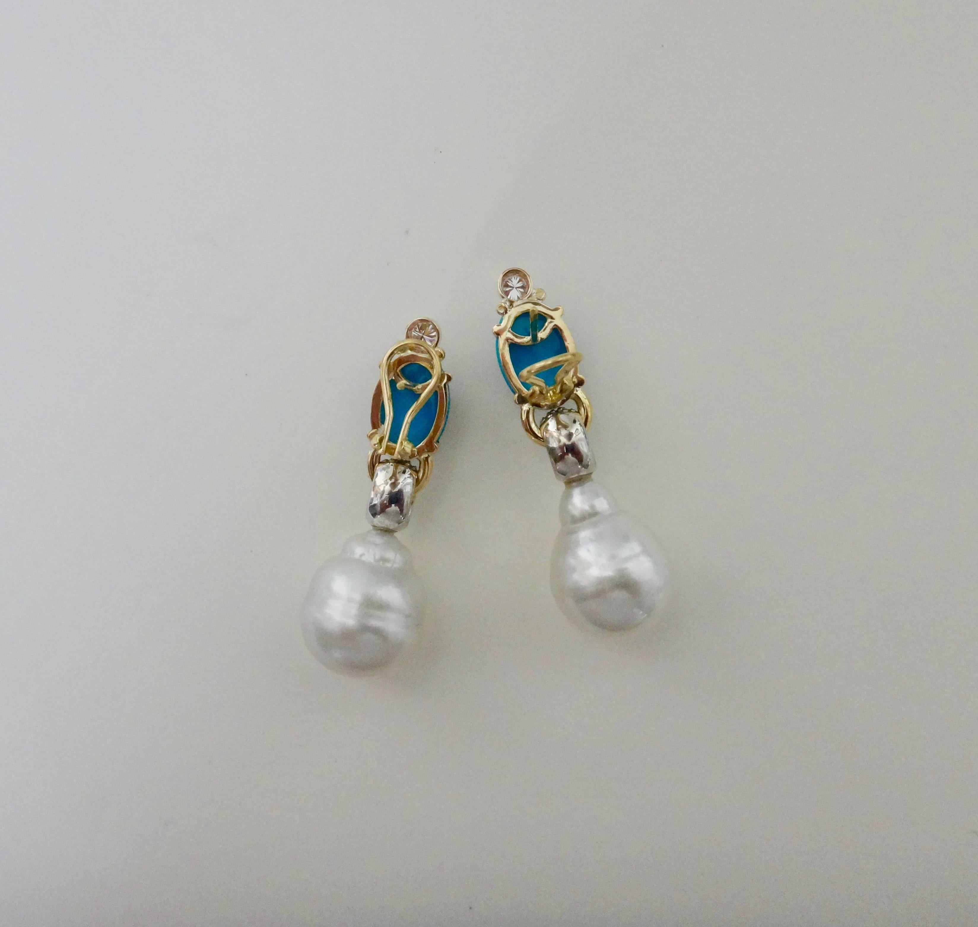 Michael Kneebone Sleeping Beauty Turquoise Diamond Baroque Pearl Earrings 2