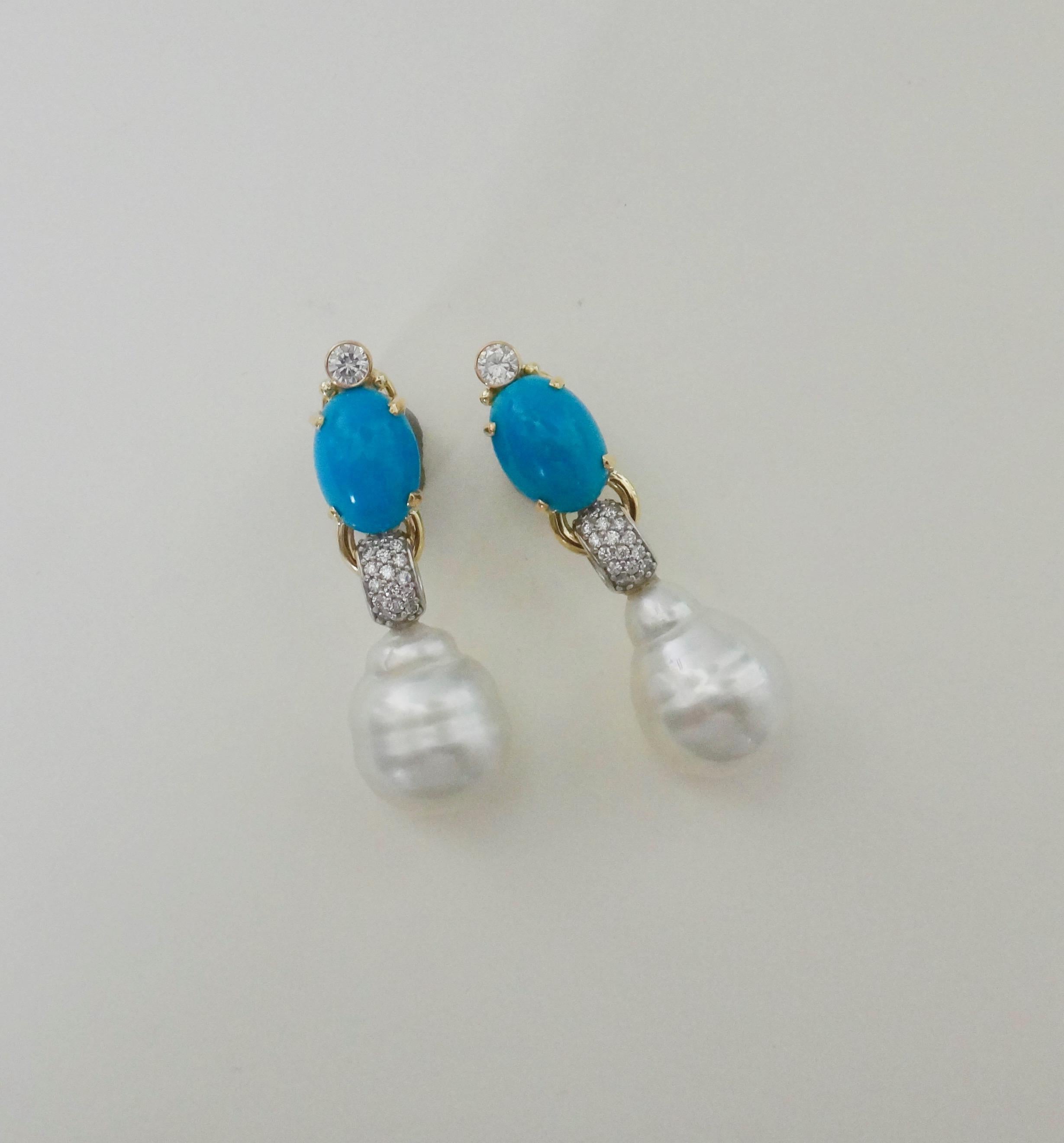 Michael Kneebone Sleeping Beauty Turquoise Diamond Baroque Pearl Earrings 3