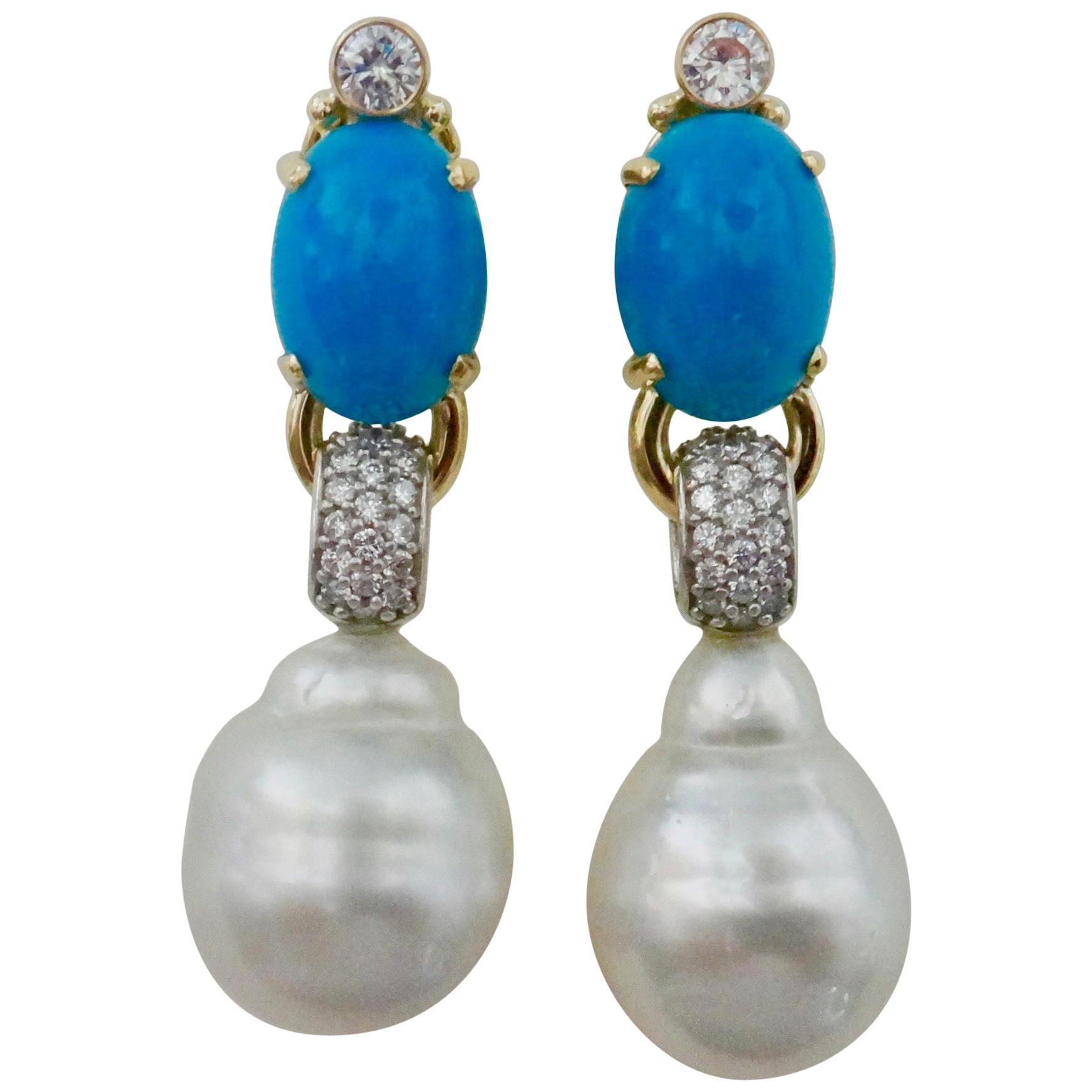 Michael Kneebone Sleeping Beauty Turquoise Diamond Baroque Pearl Earrings