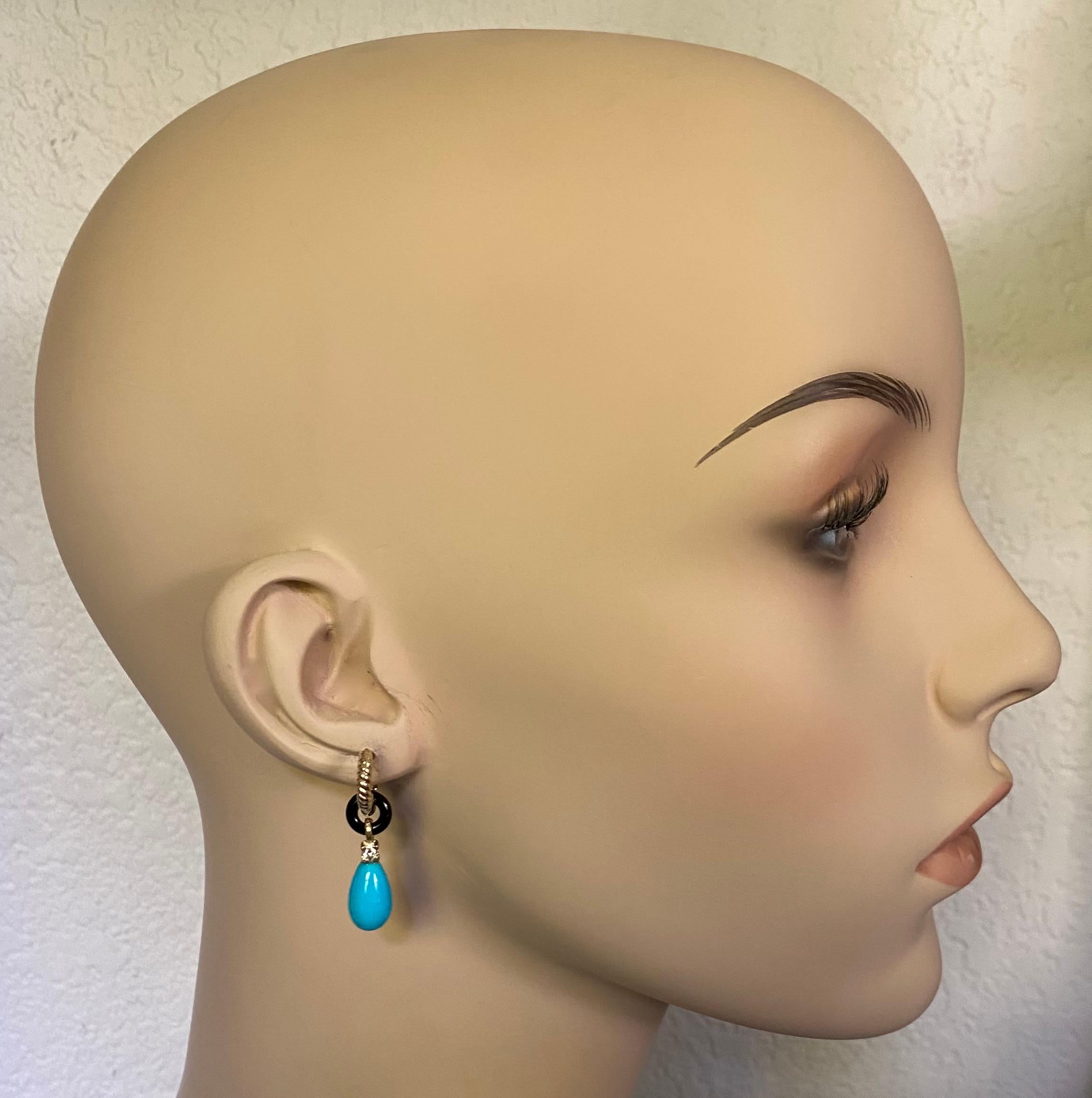 Michael Kneebone Sleeping Beauty Turquoise Onyx Diamond Dangle Earrings For Sale 4