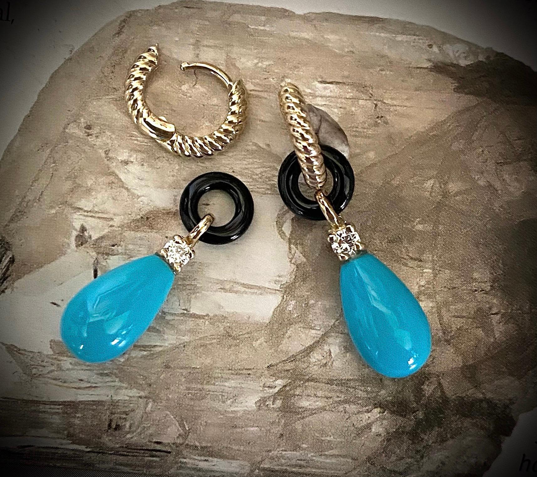 Contemporary Michael Kneebone Sleeping Beauty Turquoise Onyx Diamond Dangle Earrings For Sale