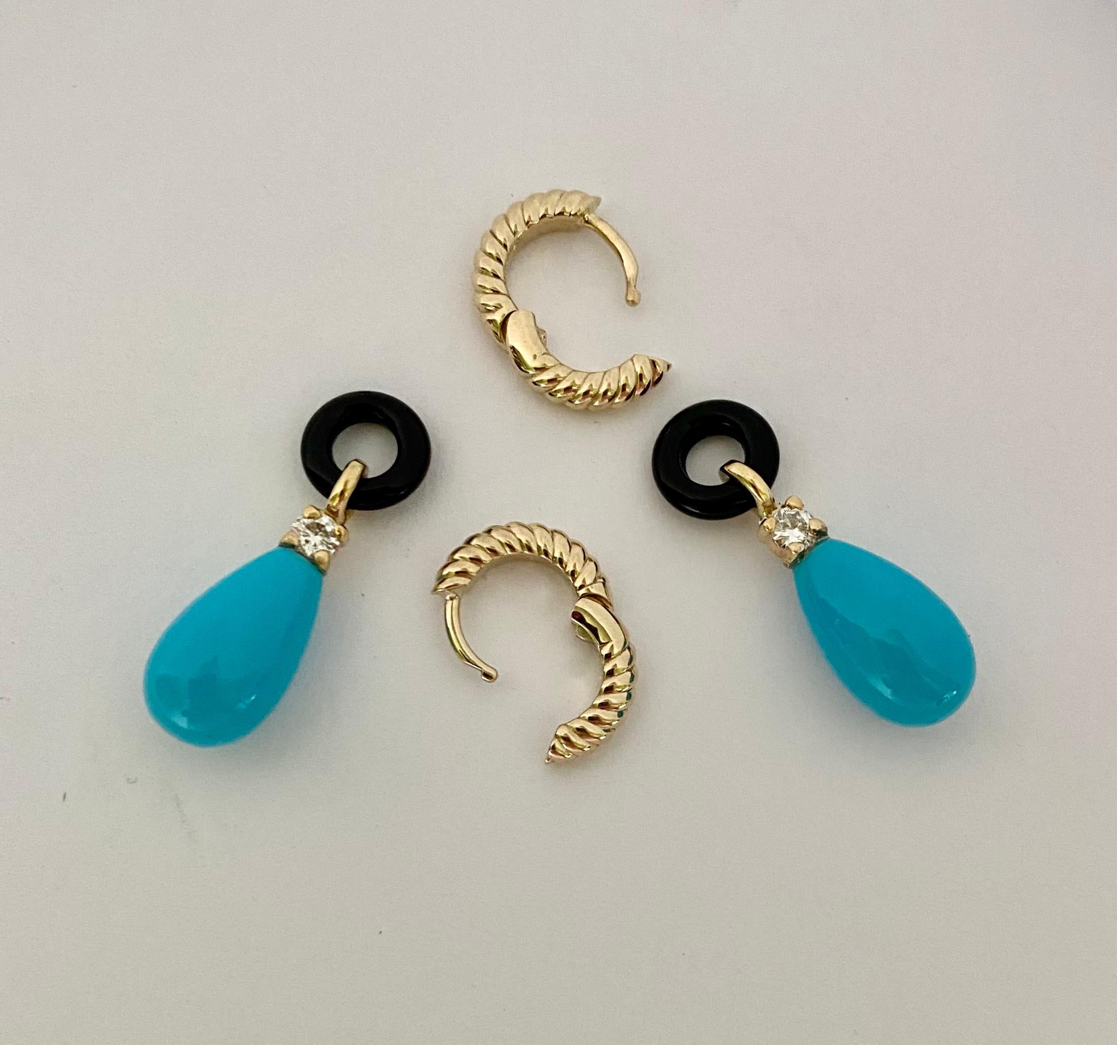Michael Kneebone Sleeping Beauty Turquoise Onyx Diamond Dangle Earrings In New Condition For Sale In Austin, TX