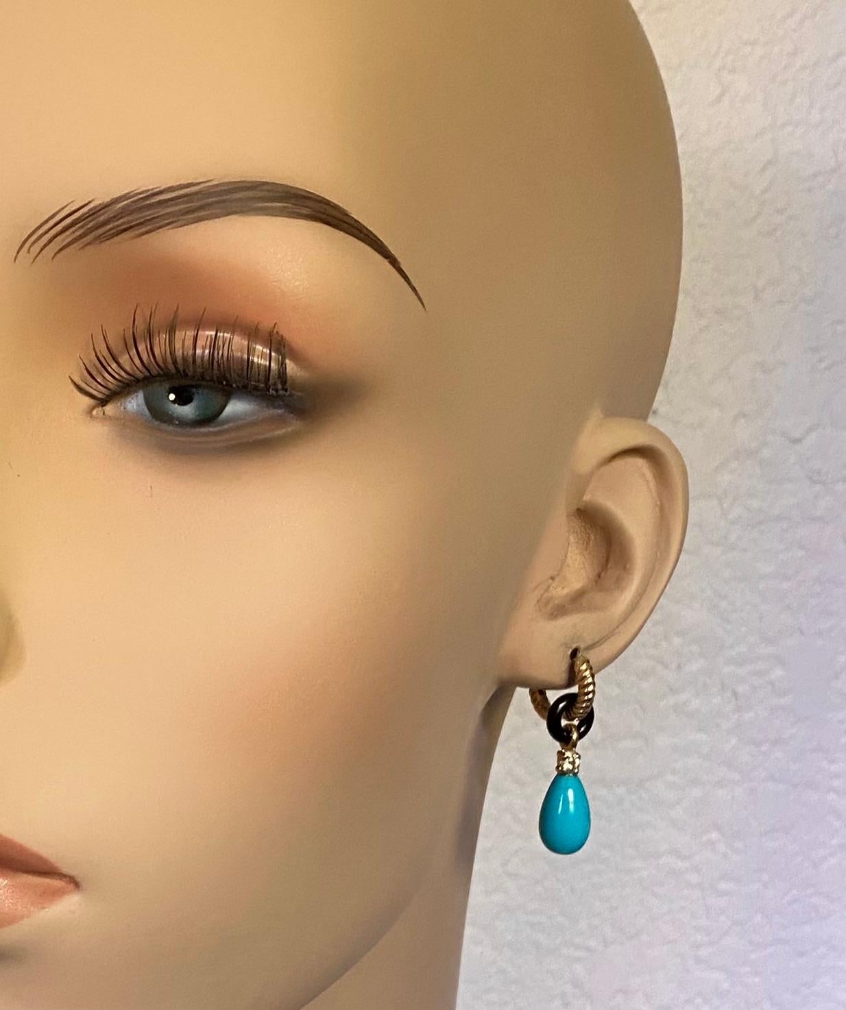 Michael Kneebone Pendants d'oreilles Sleeping Beauty en turquoise, onyx et diamants Pour femmes en vente